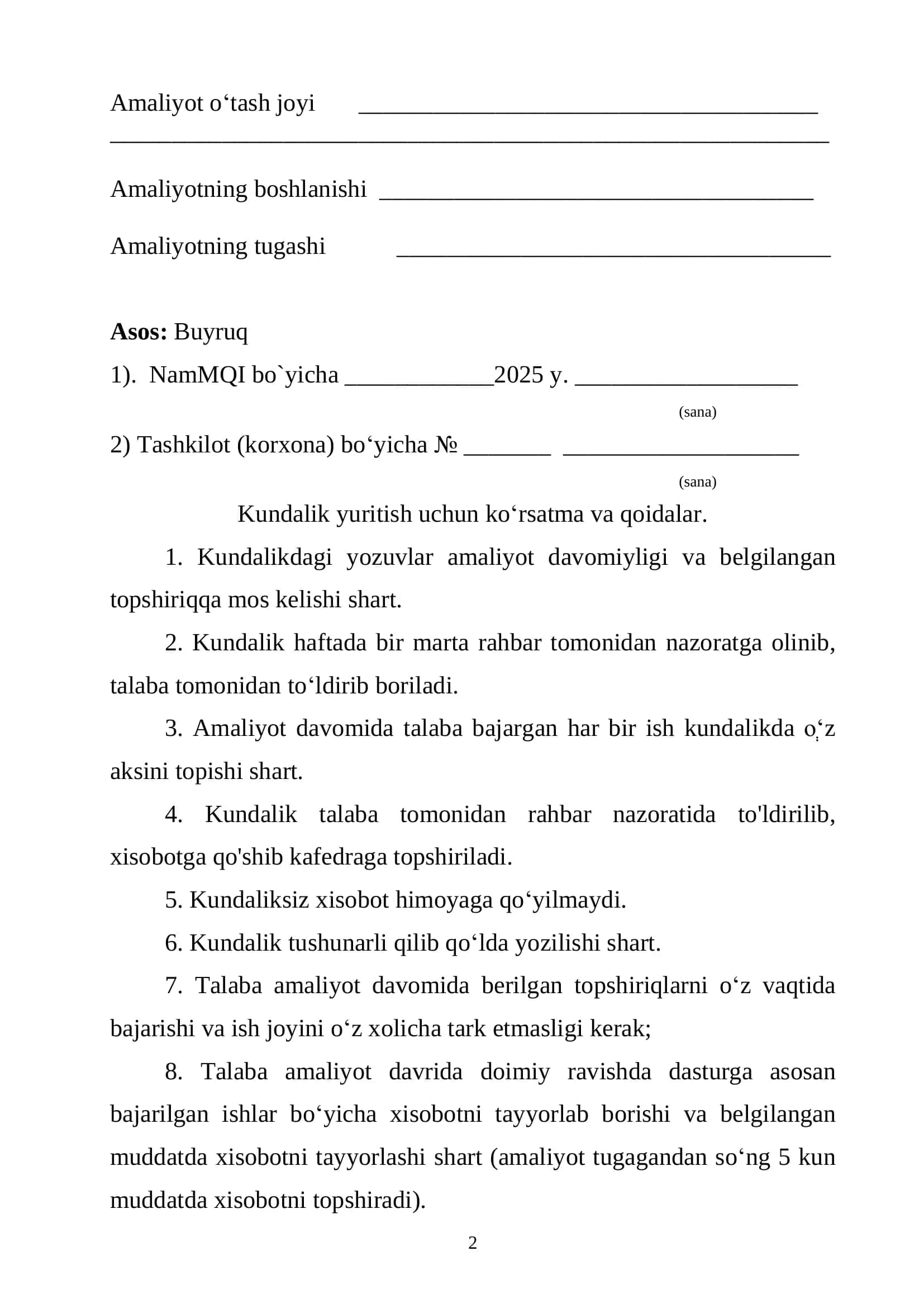 Kundalik yuritish uchun ko‘rsatma va qoidalar 2
