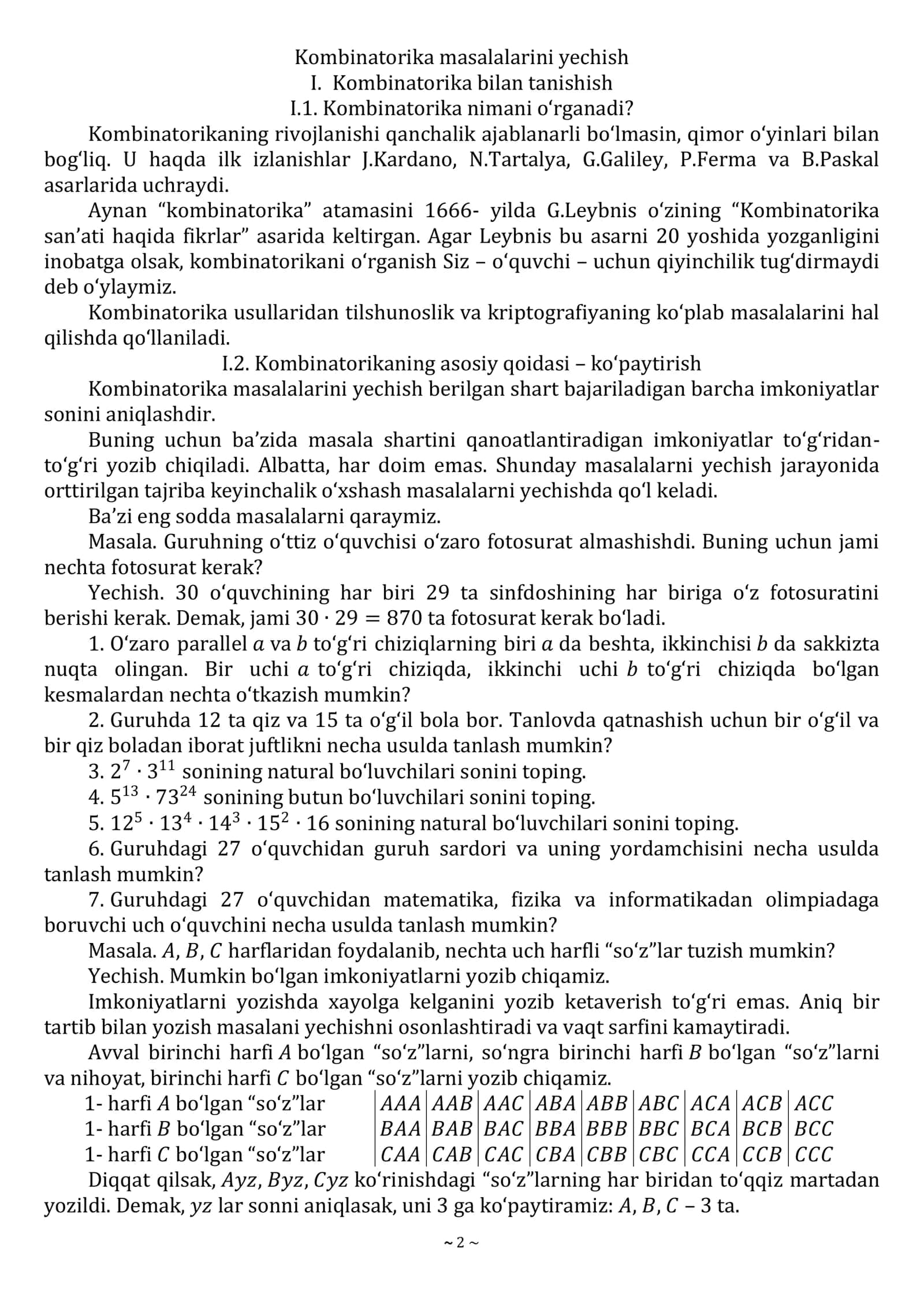 Kombinatorikadan masalalar yechish 2