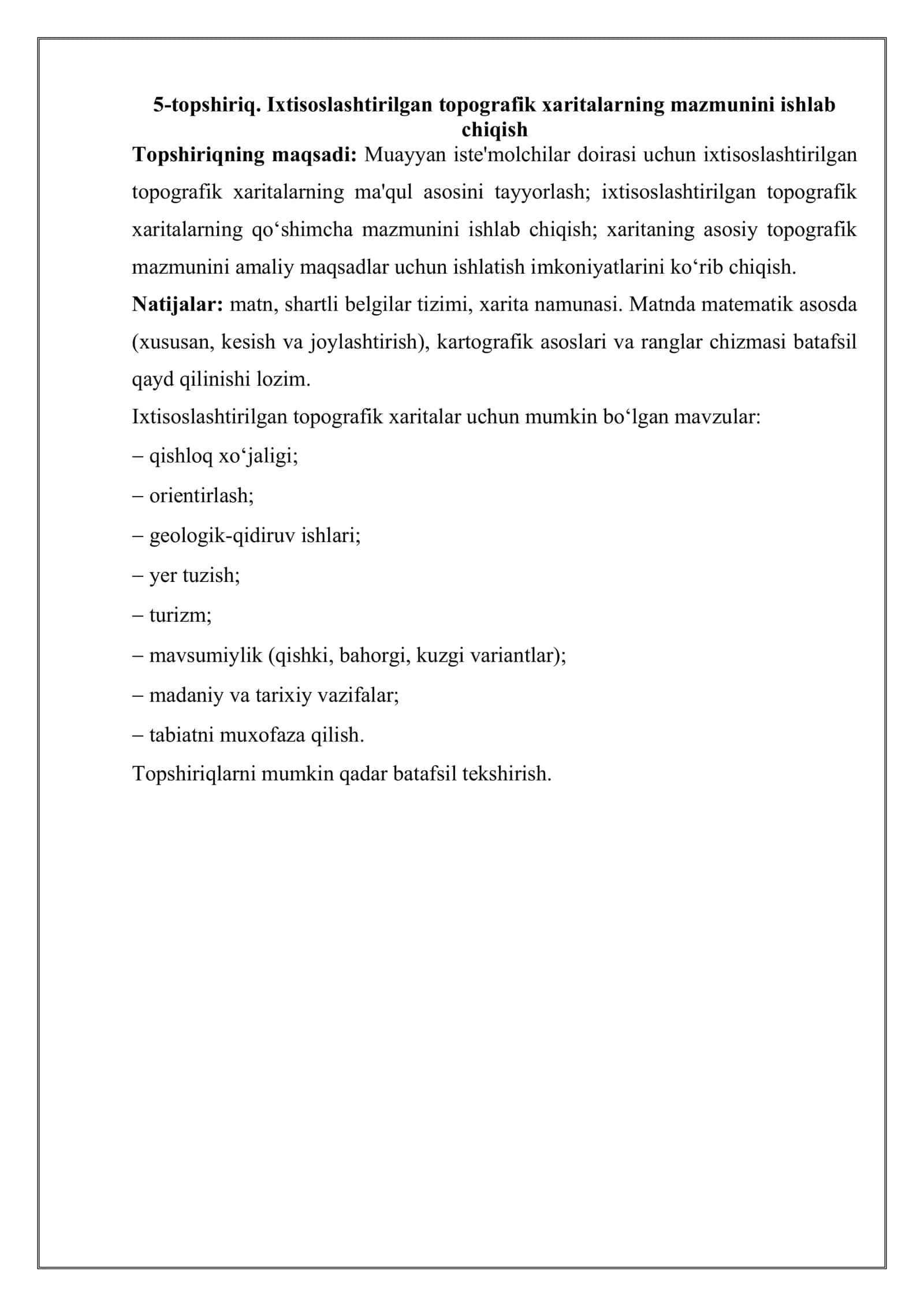 Ixtisoslashtirilgan topografik xaritalarning mazmunini ishlab chiqish. (Boysun tumani ijtimoiy soha obyektlari kartasi ) 2
