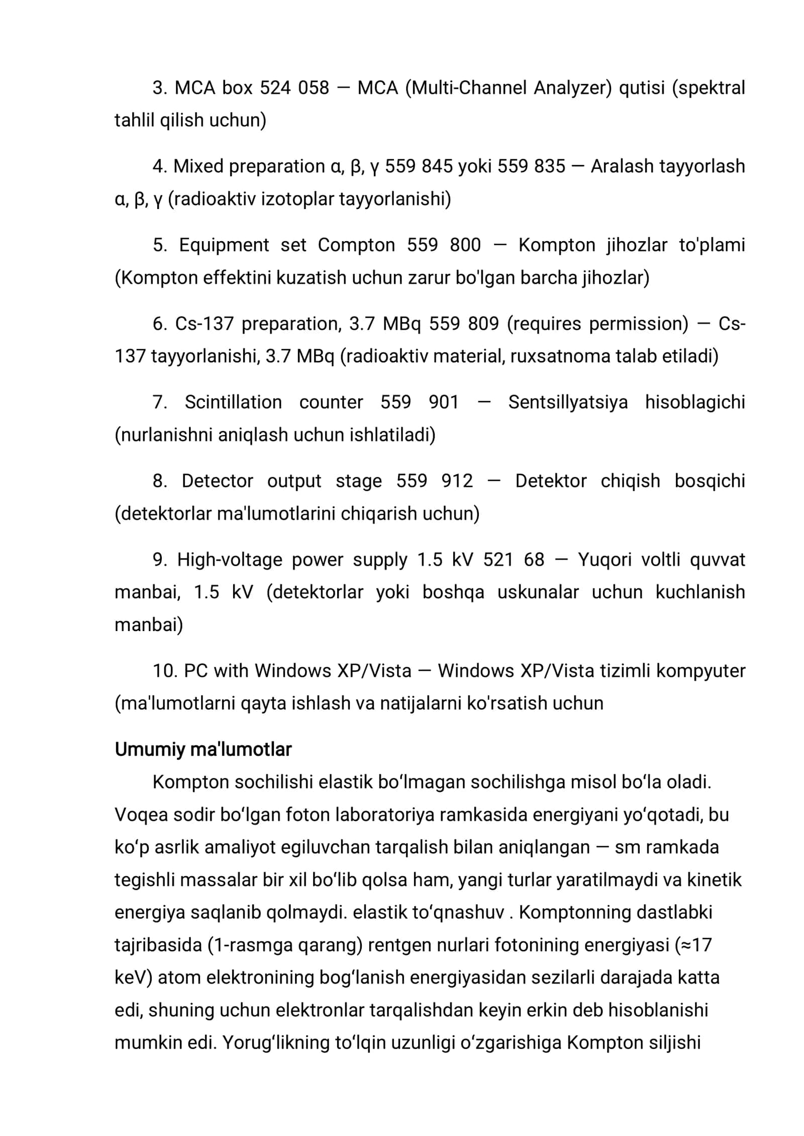 Kompton effektini kuzatish 2