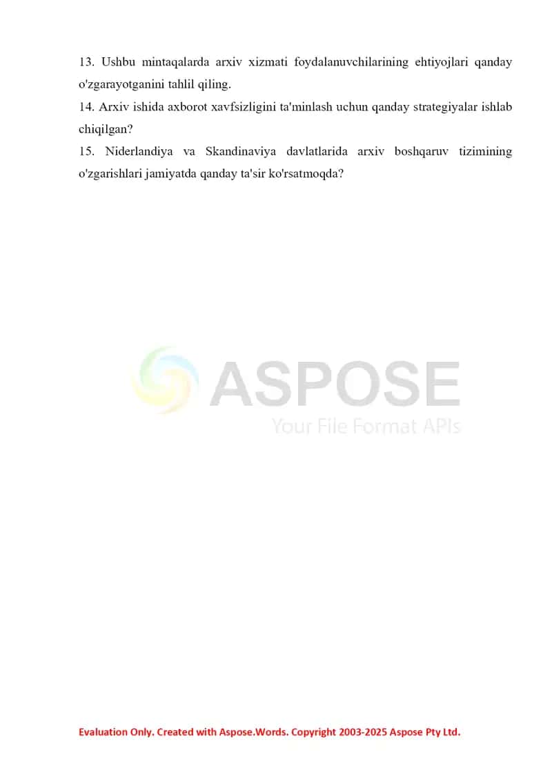 Tarqatma material “Niderlandiya va Skandinaviya davlatlarida arxiv ishi. Arxiv boshqaruv tizimidagi o‘zgarishlar” 2