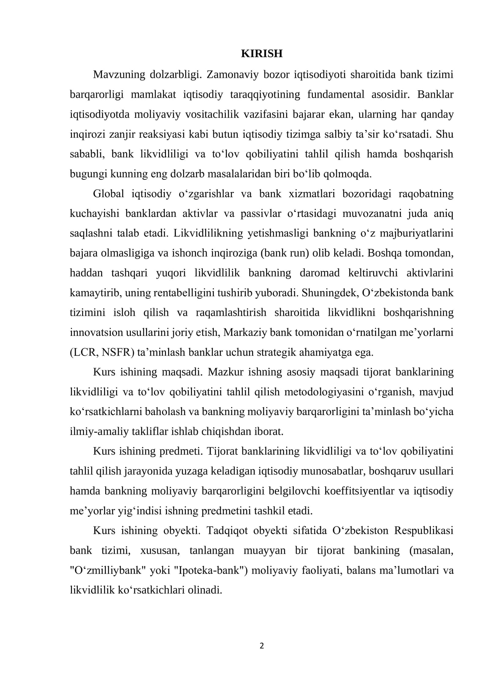BANK LIKVIDLILIGI VA TO‘LOV QOBILIYATINI TAHLIL QILISH 2
