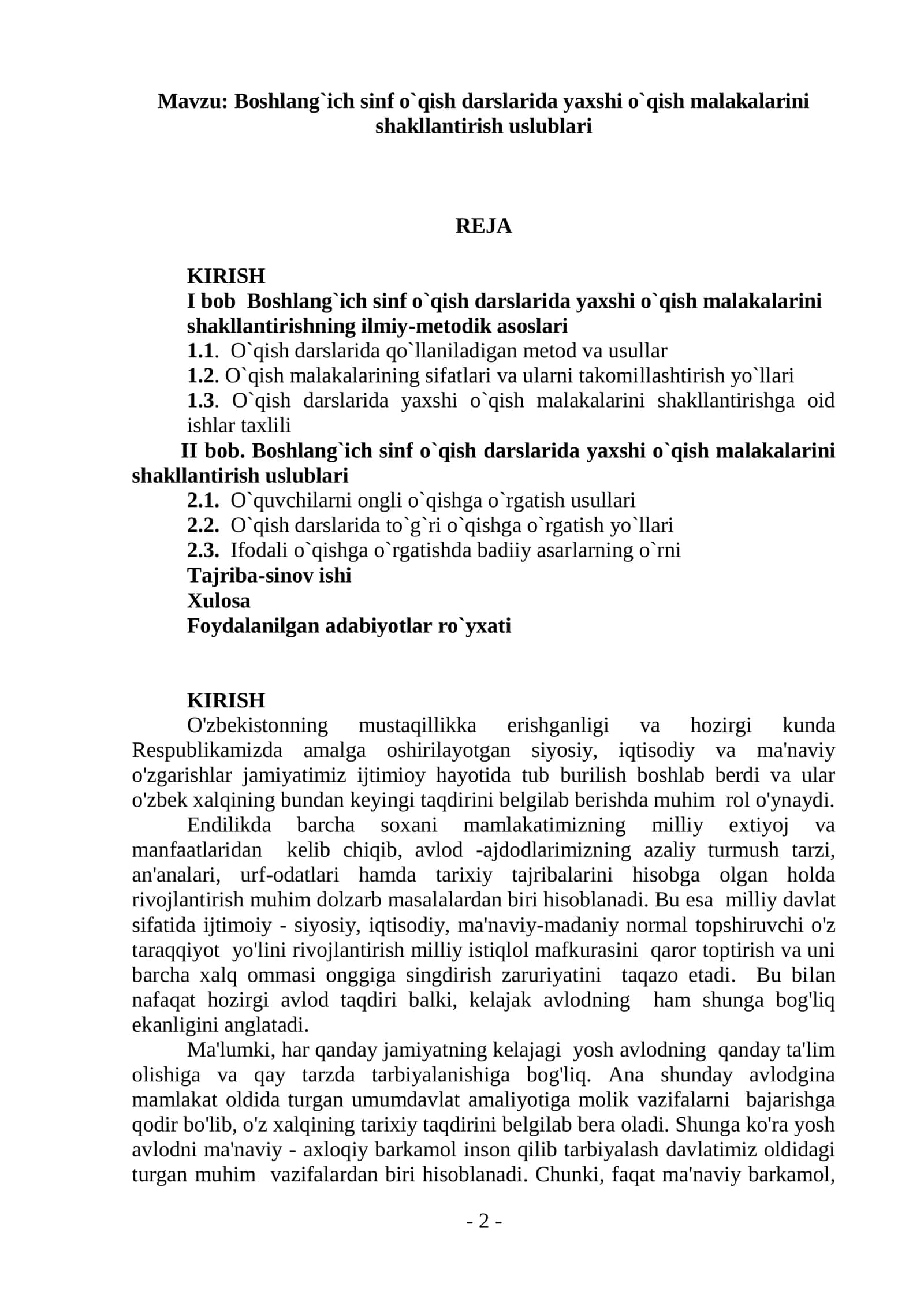 Boshlang`ich sinf o`qish darslarida yaxshi o`qish malakalarini shakllantirish uslublari 2