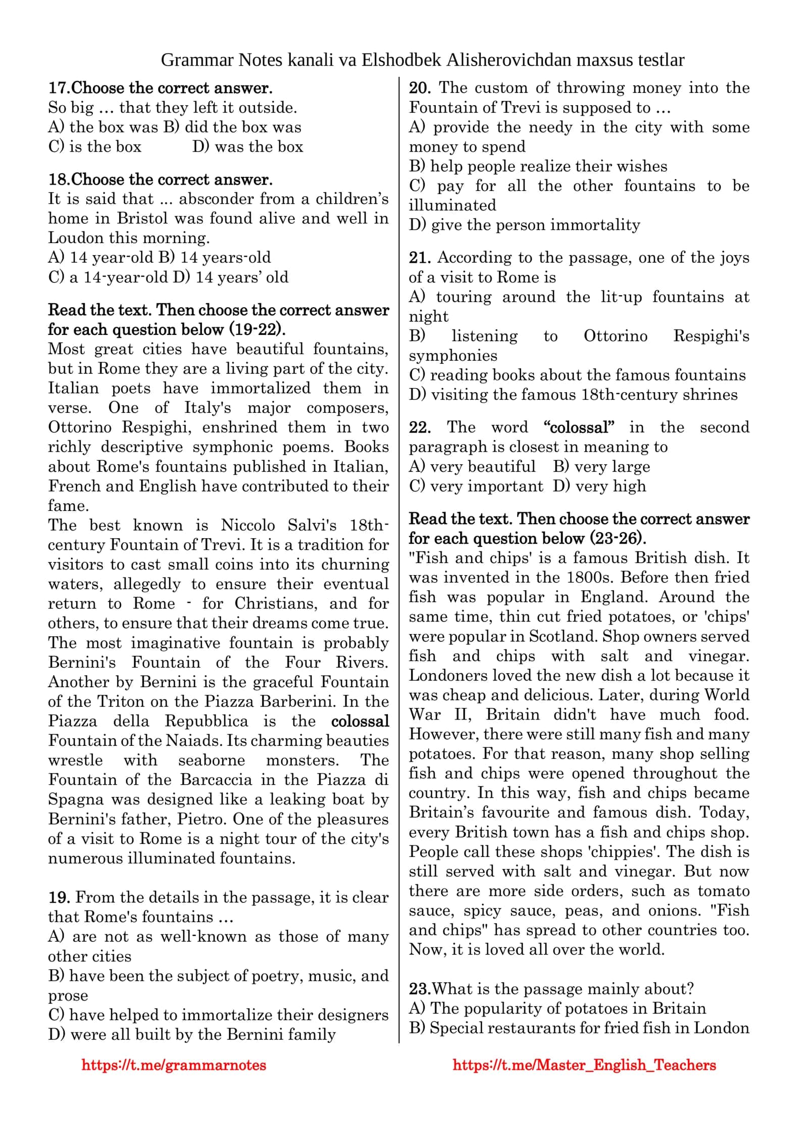 Grammar Notes Online Test #125 2