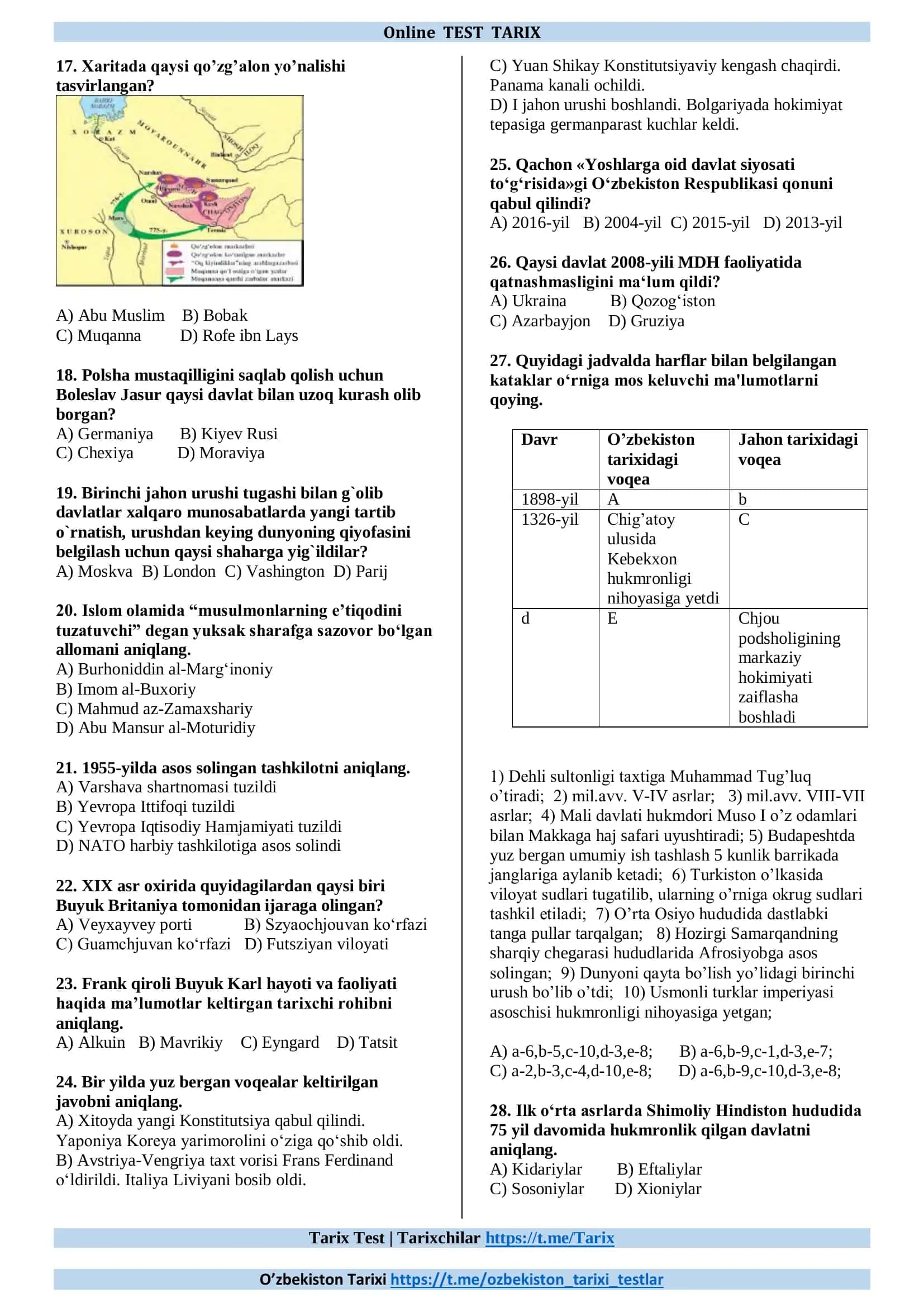 Online TEST TARIX 2