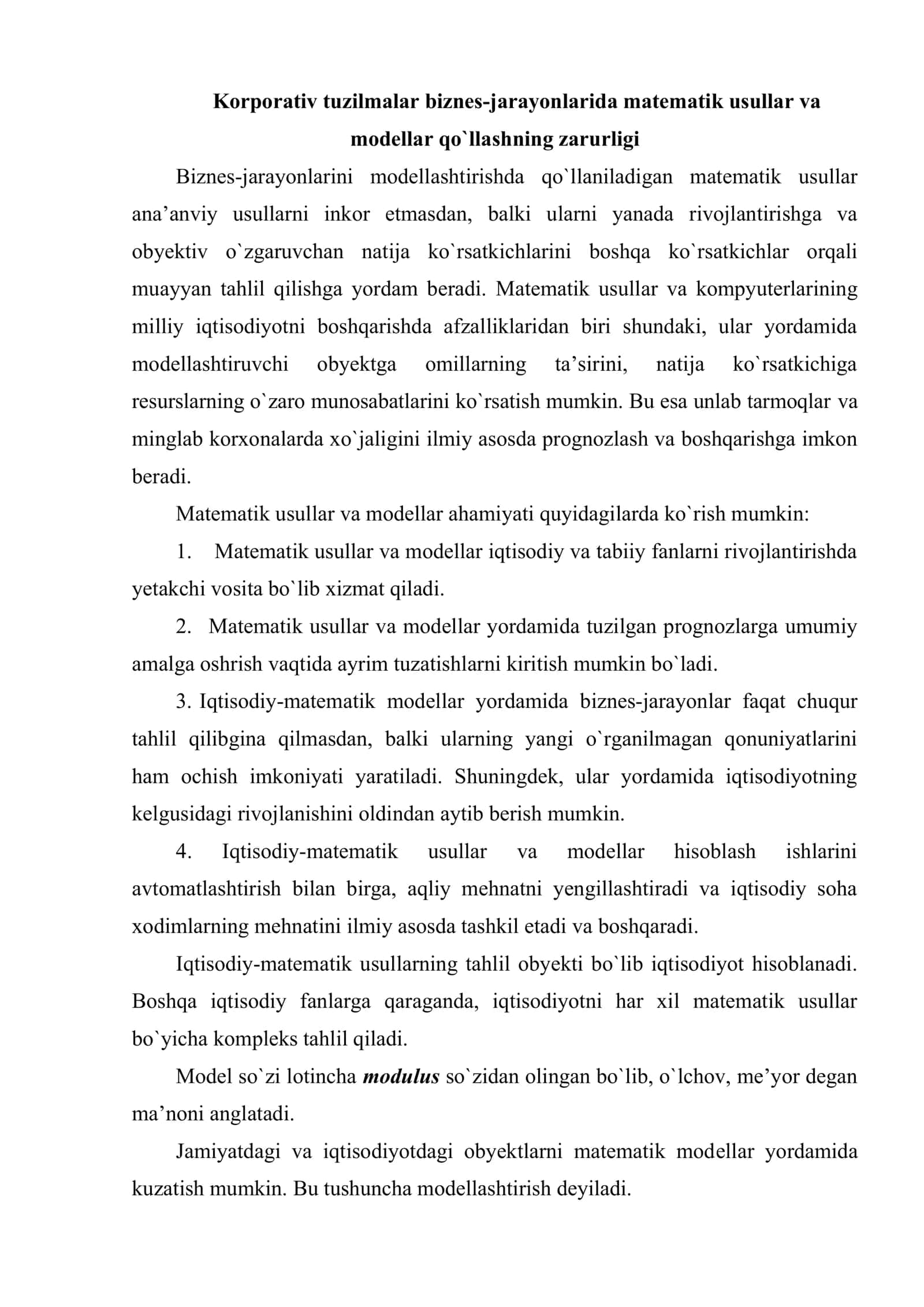 Korporativ tuzilmalarning biznes-jarayonlari tahlilida miqdoriy usullardan foydalanish 2