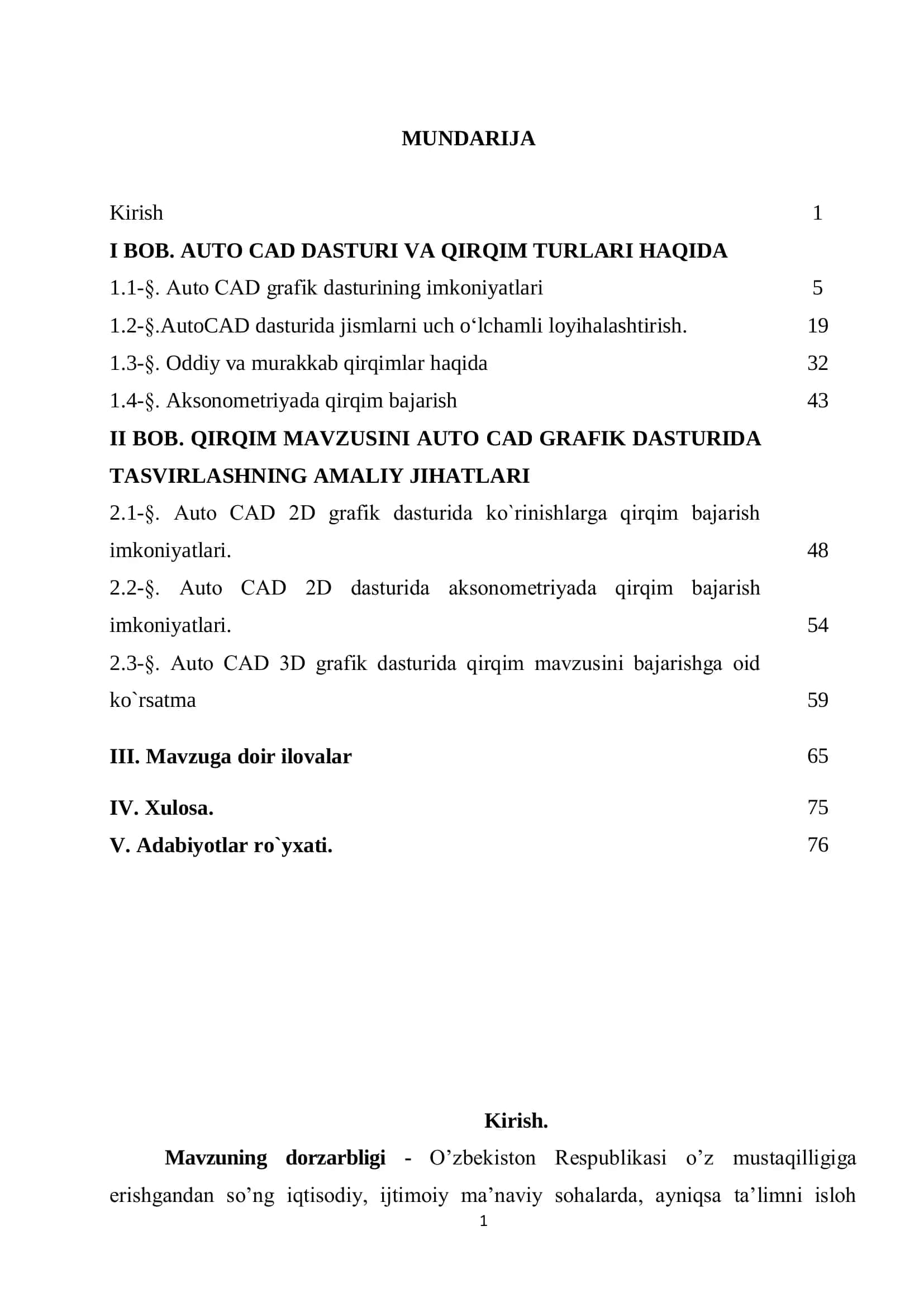 QIRQIM MAVZUSINI TASVIRLASHDA AUTO CAD GRAFIK DASTURIDAN 2