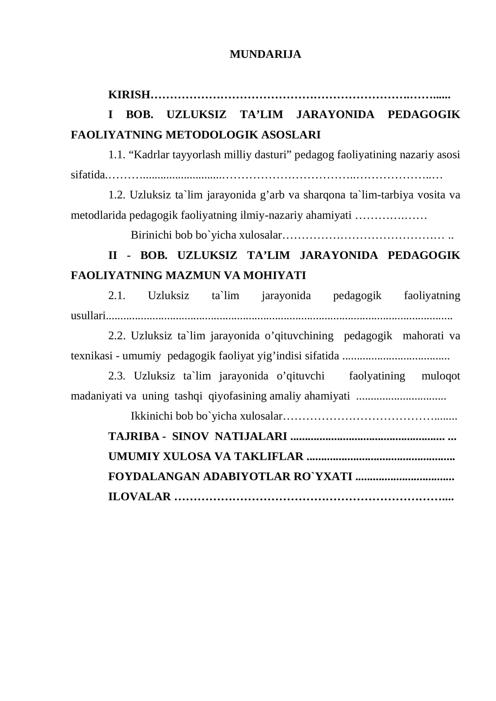 UZLUKSIZ TA’LIM JARAYONIDA PEDAGOGIK FAOLIYATNING METODOLOGIK ASOSLARI 2