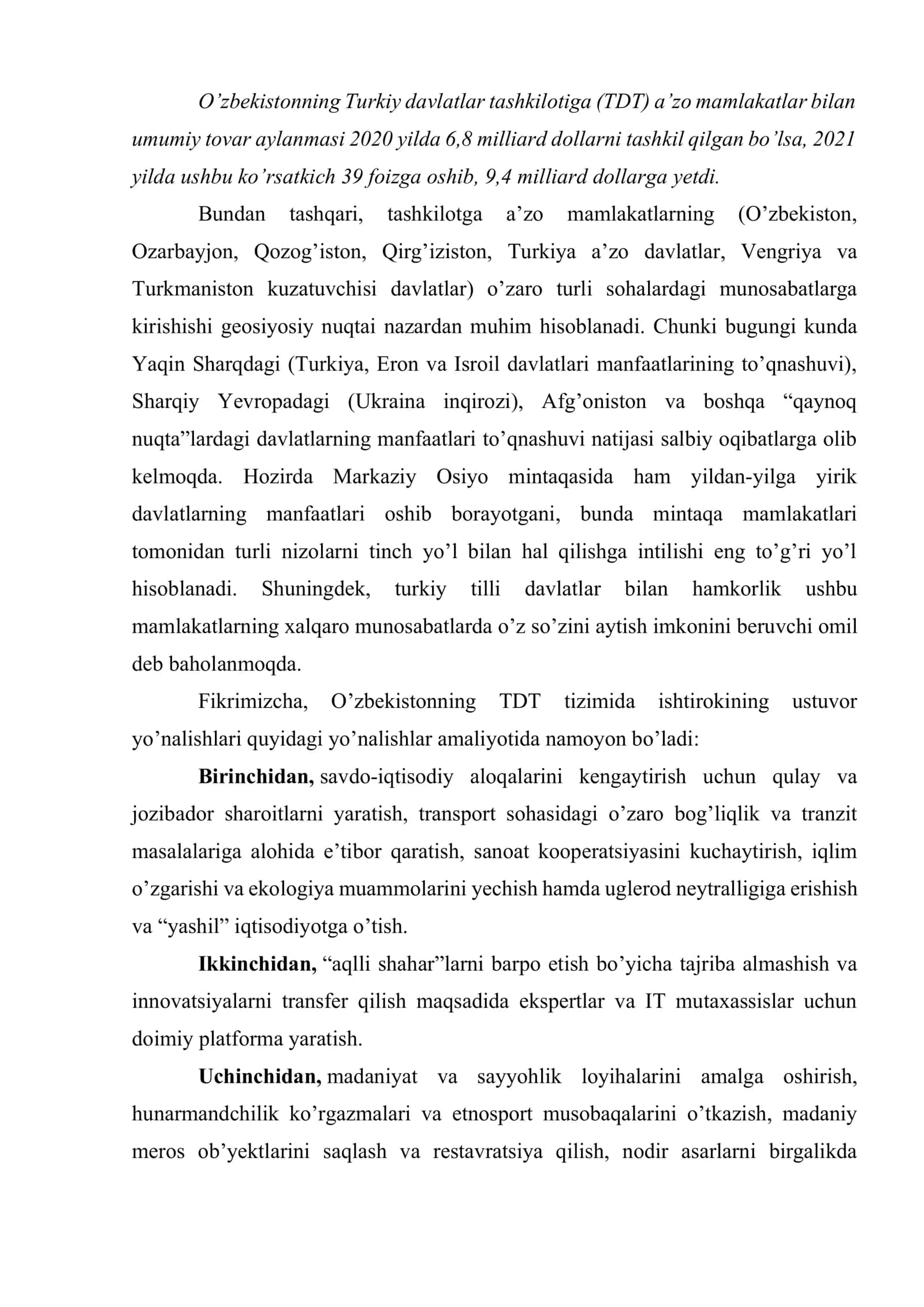 O'zbekistonning Turkiy tilli davlatlar tashkiloti bilan hamkorlik 2