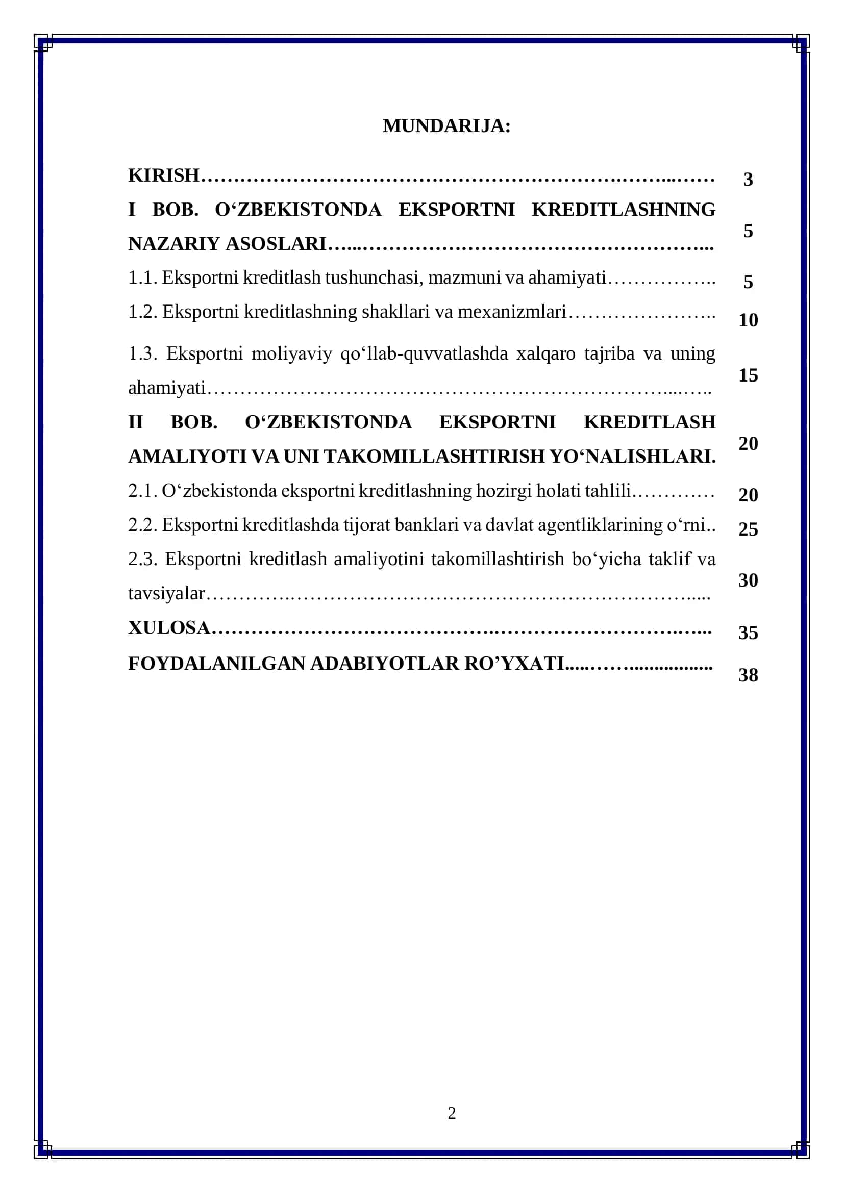 O‘zbekistonda eksportni kreditlash amaliyotini takomillashtirish 2