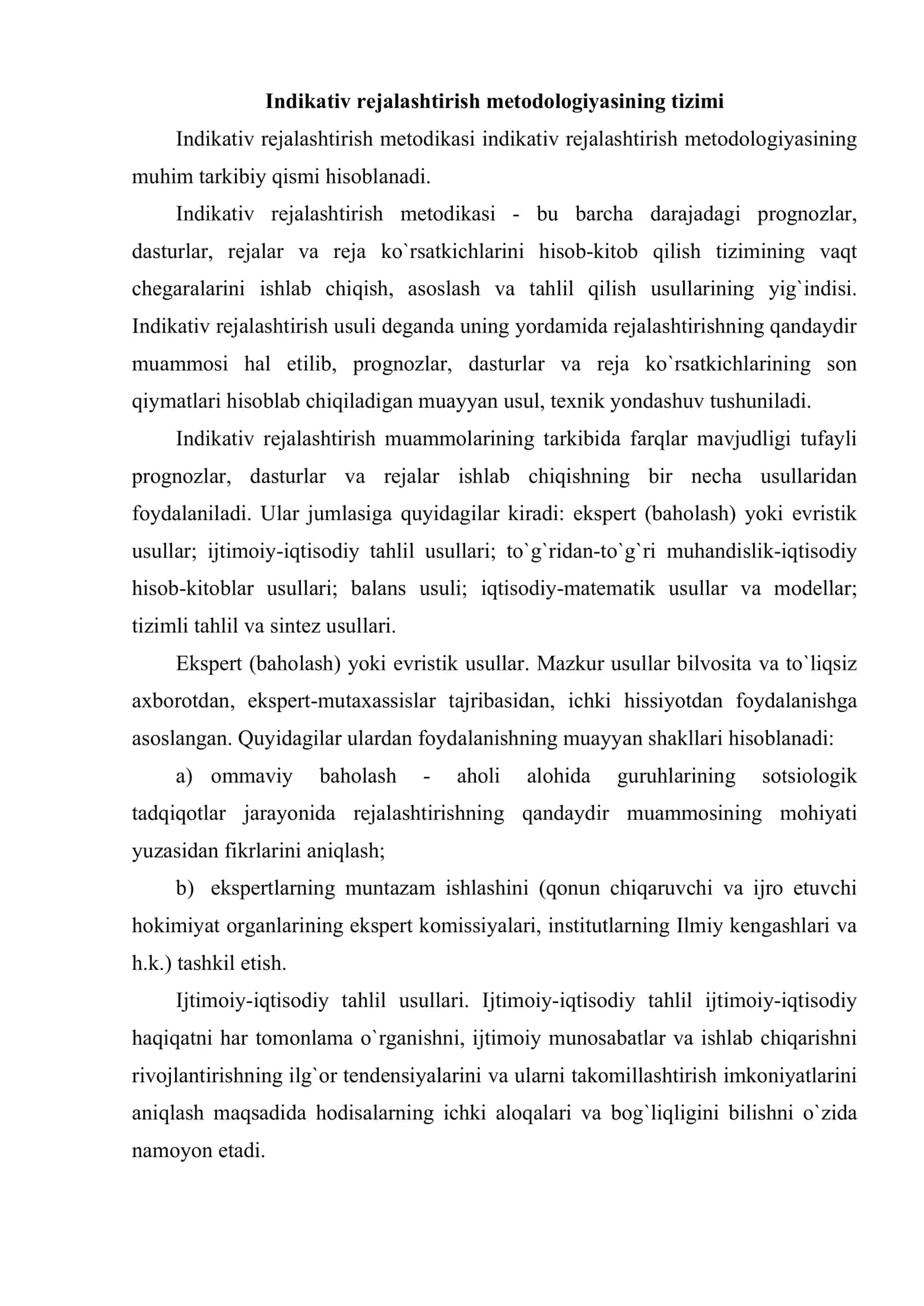 Bozor xo`jaligida rejalashtirish metodologiyasi va ularni tashkil etish 2
