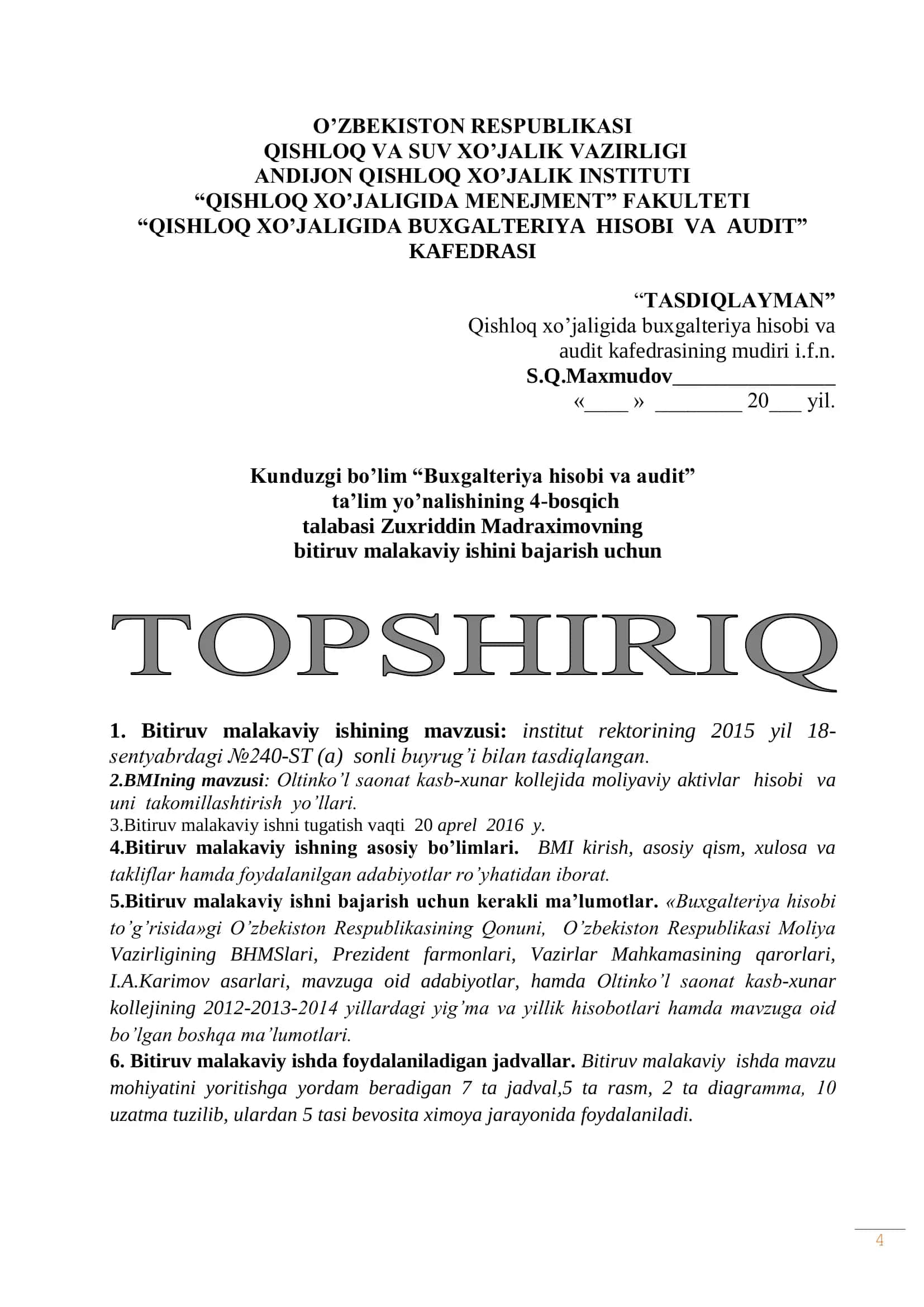 OLTINKO’L SANOAT KASB-XUNAR KOLLEJIDA MOLIYAVIY AKTIVLAR HISOBI VA UNI TAKOMILLASHTIRISH YO’LLARI 2
