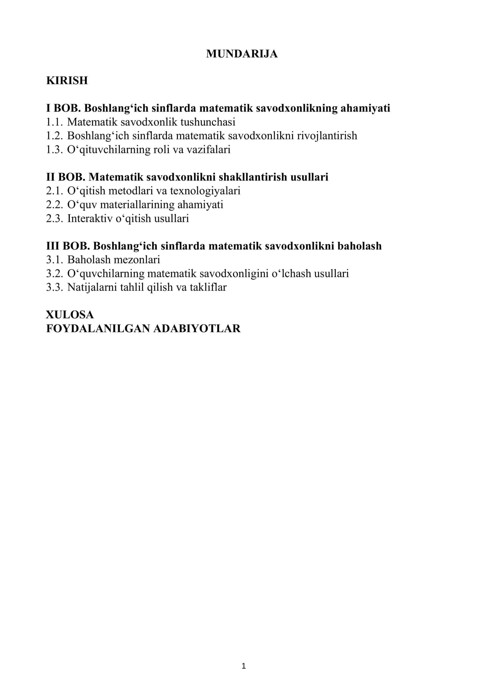 MATEMATIKA OʻQITISH METODIKASI FANIDAN TAYYORLAGAN KURS ISHI 2