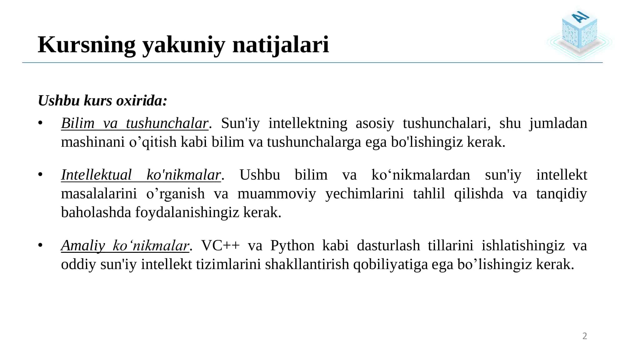 Sun’iy intellekt kursi 2