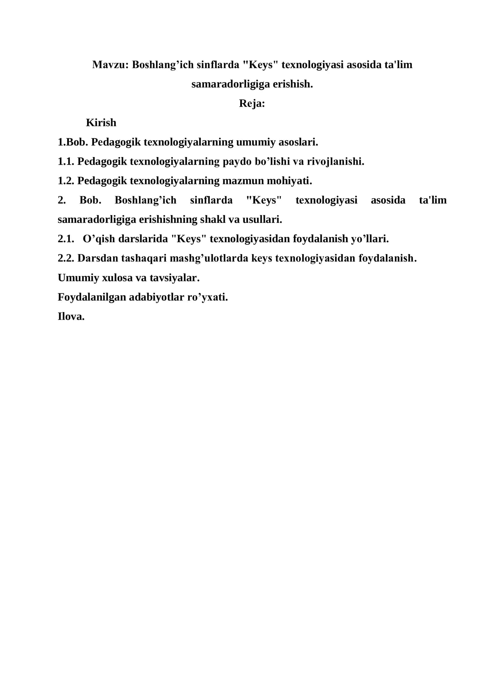 Boshlang’ich sinflarda "Kеys" tеxnologiyasi asosida ta'lim samaradorligiga erishish 2