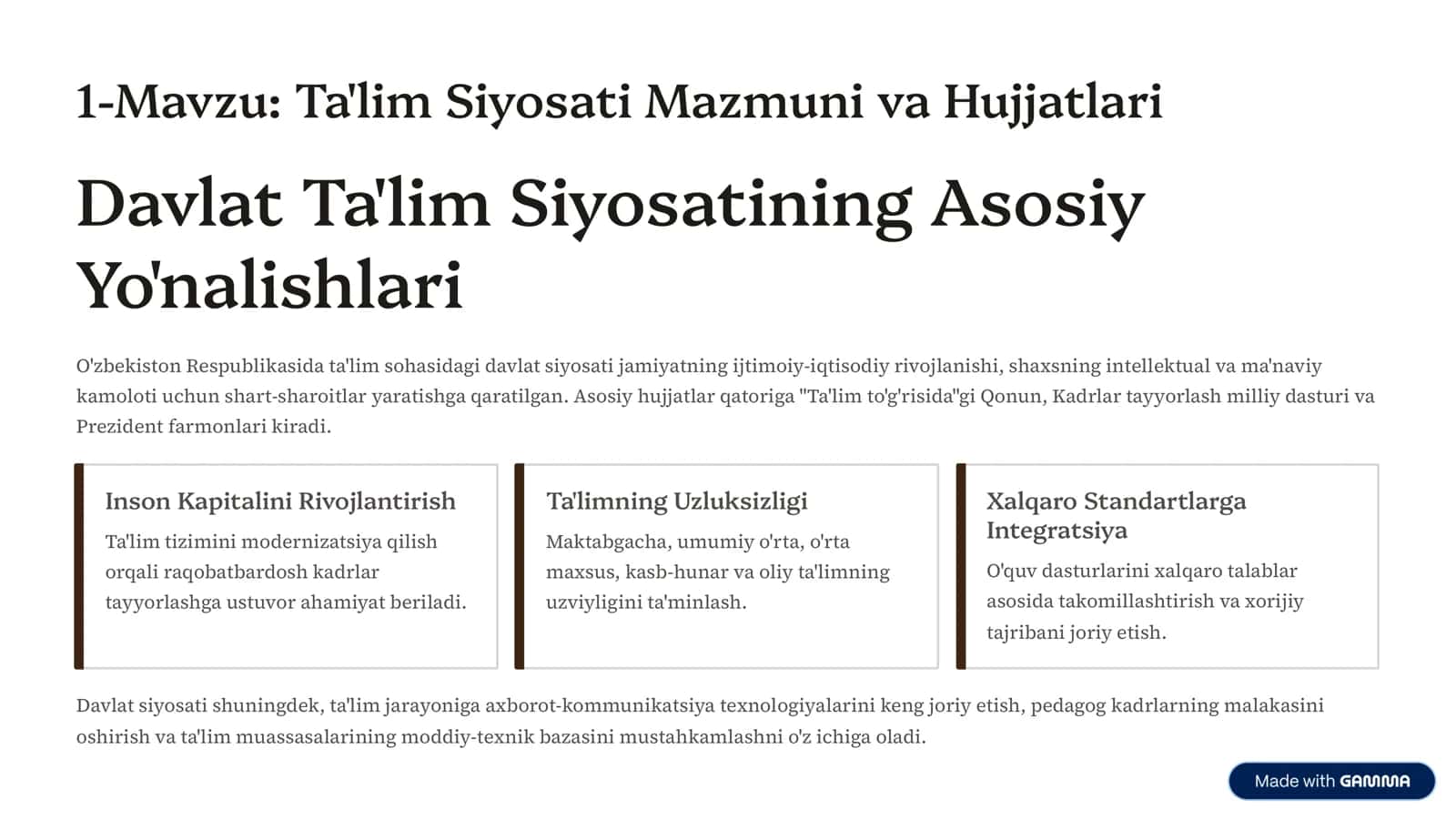 O'zbekiston Respublikasida Ta'lim Siyosati va Pedagogik Taraqqiyot Tahlili 2