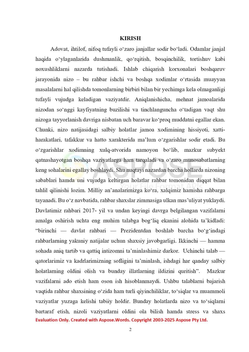 Tashkilotdagi nizolar va stress (ruhiy zo‘riqish)larni boshqarish 2