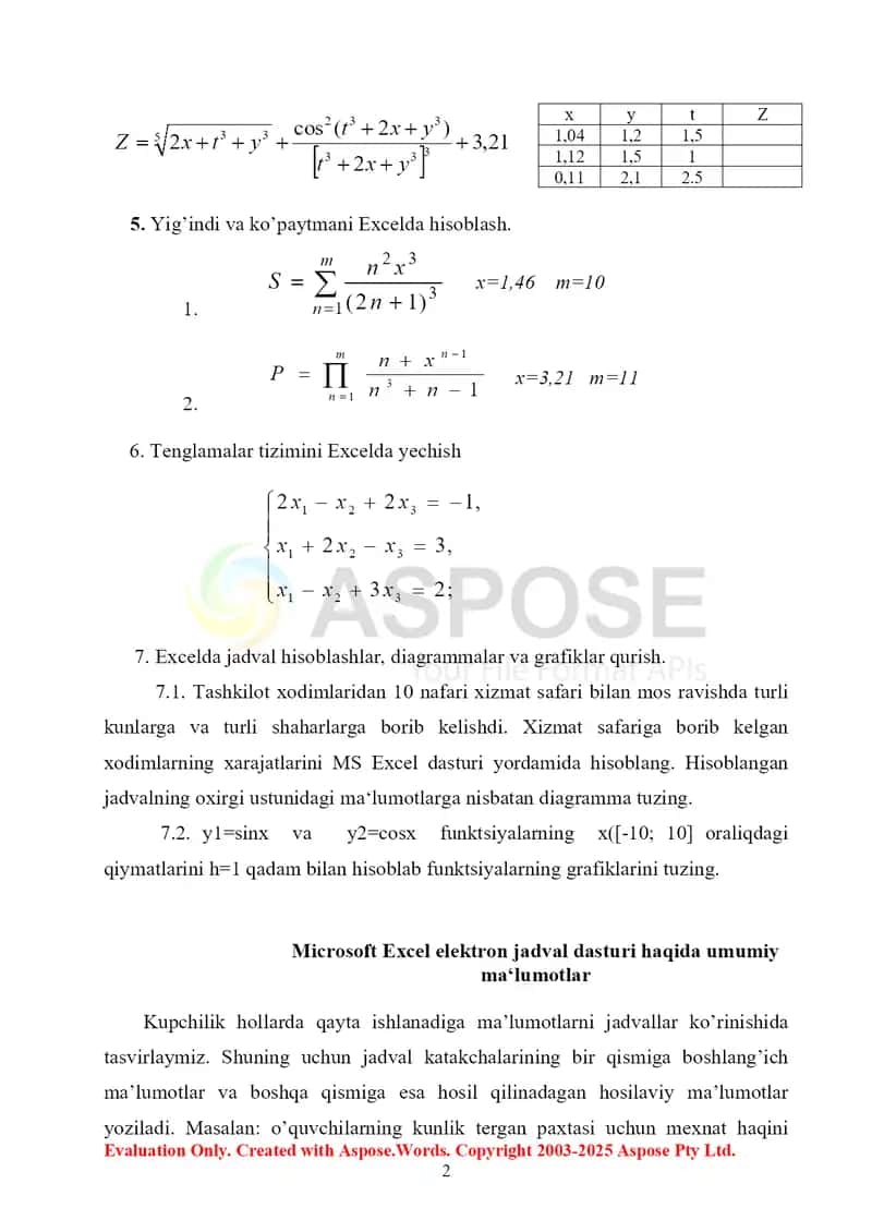 Elektron jadval protsessorlaridan iqtisodiy masalalarini yechishda samarali foydalanish 2