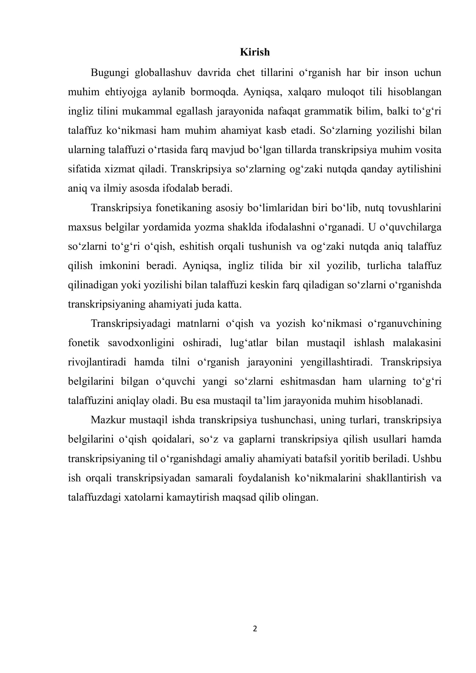 Transkripsiyadagi matnlarni o‘qish va yozish 2