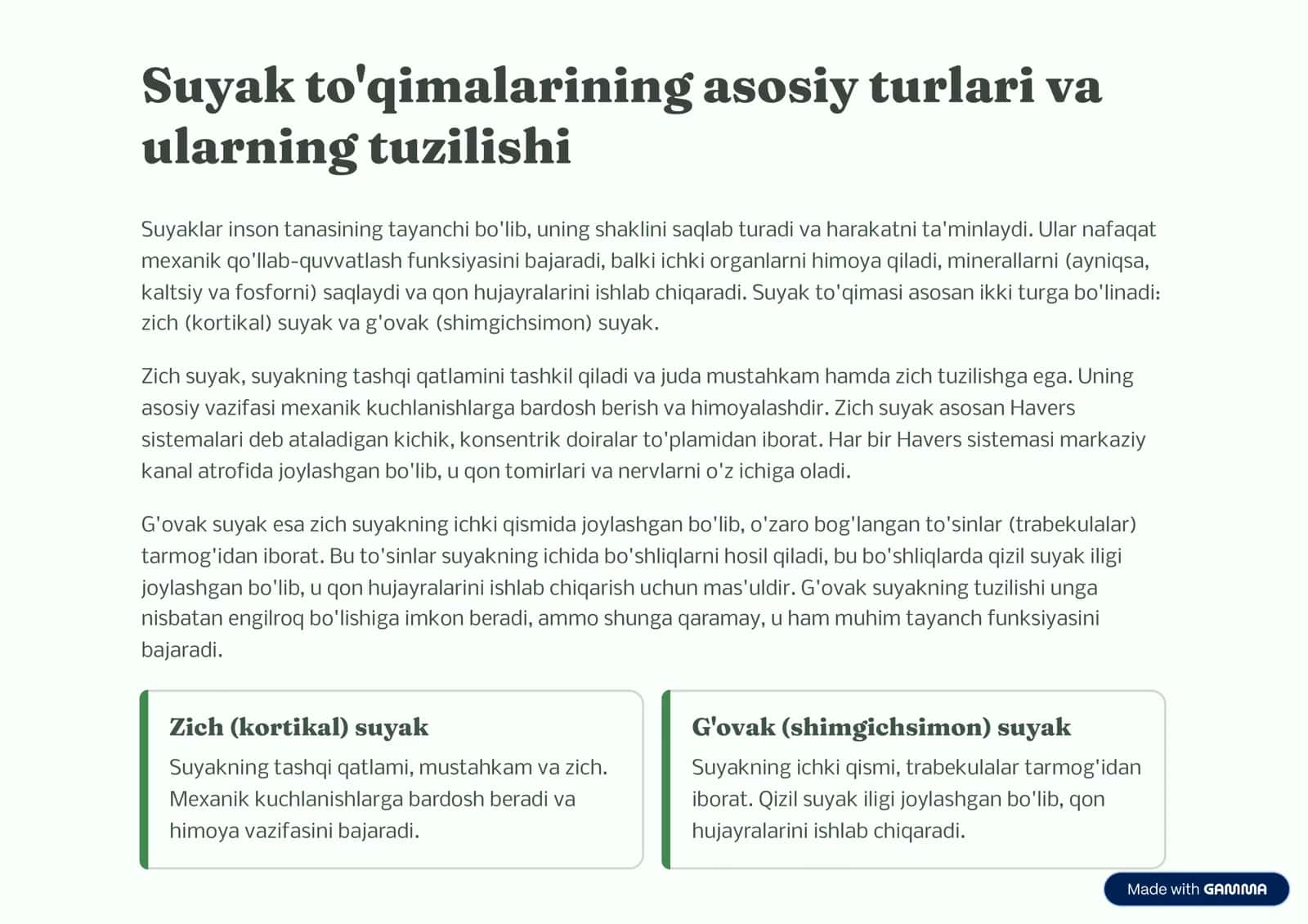 Suyaklarning turlari va vazifalari 2