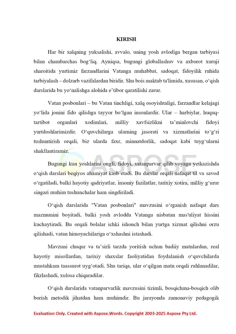 Vatan posbonlari mavzusini oʻrganish 2