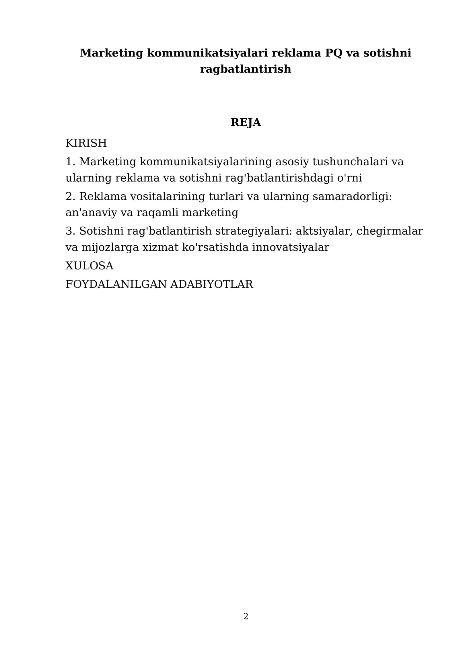 Marketing kommunikatsiyalari reklama PQ va sotishni rag'batlantirish 2