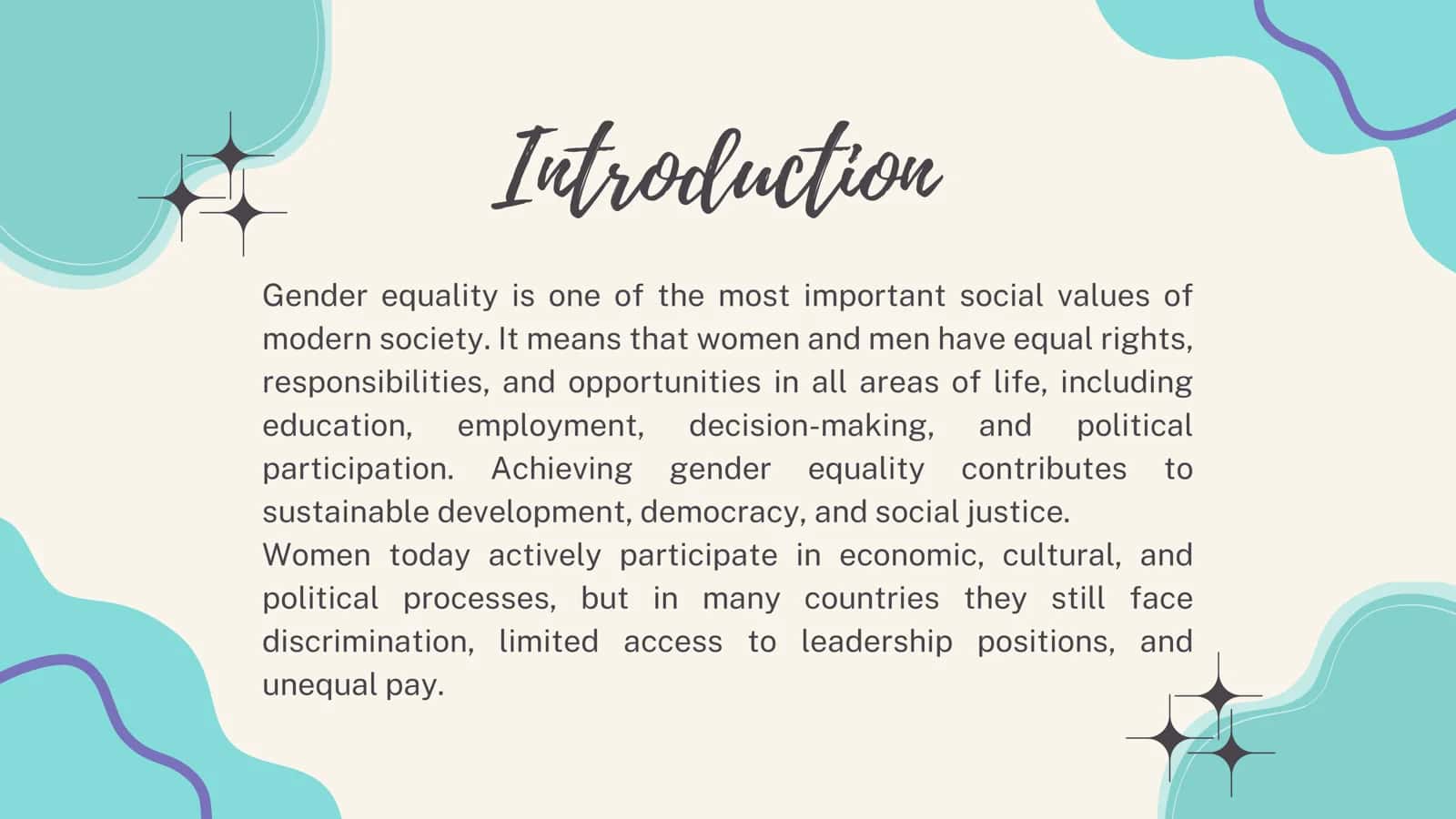 Gender equality. The role of women in society and politics 2