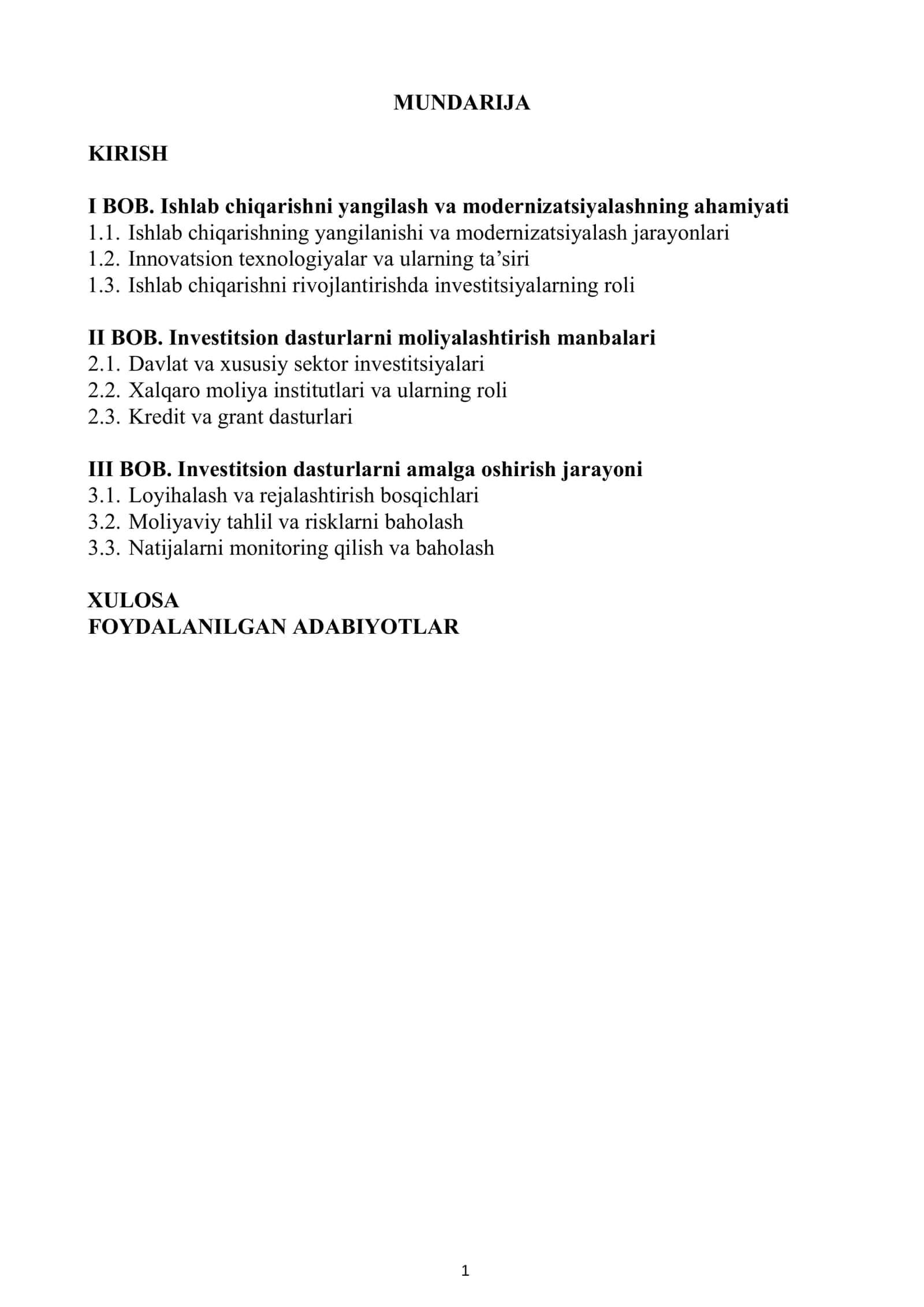 Moliya fanidan tayyorlagan kurs ishi 2