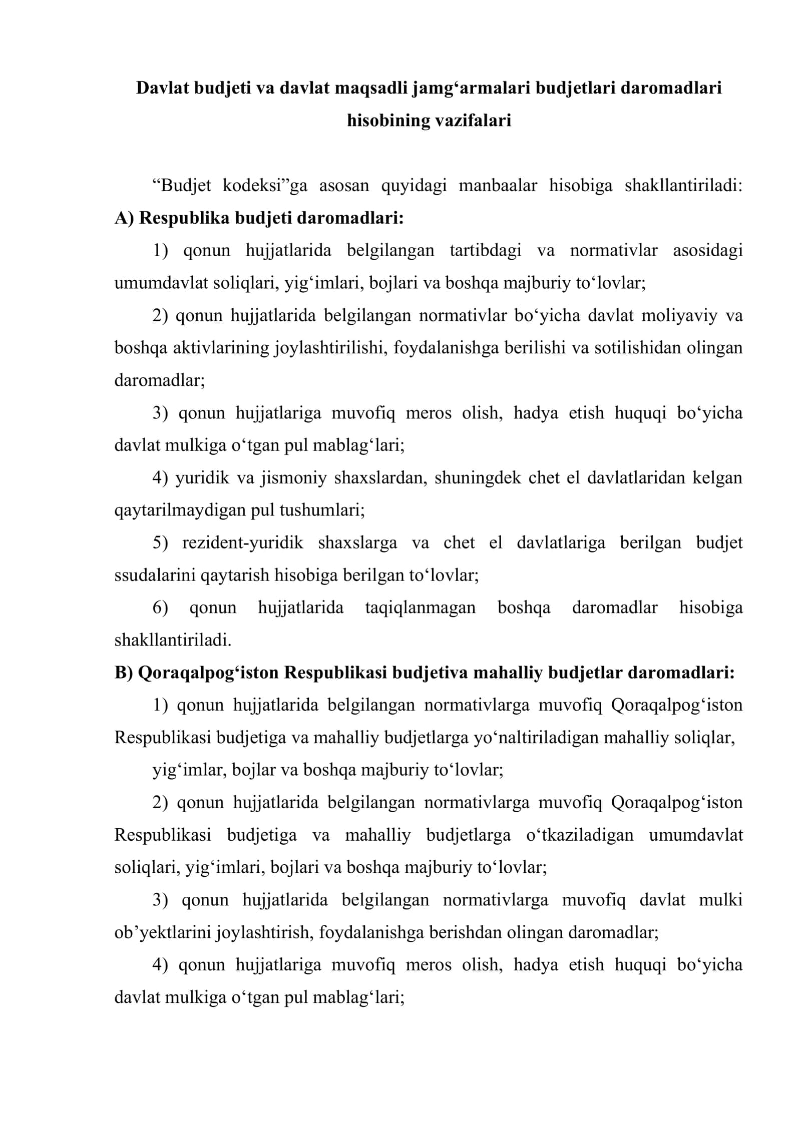 Davlat budjeti va davlat maqsadli jamg’armalari budjetlari daromad qismi ijrosi hisobi 2