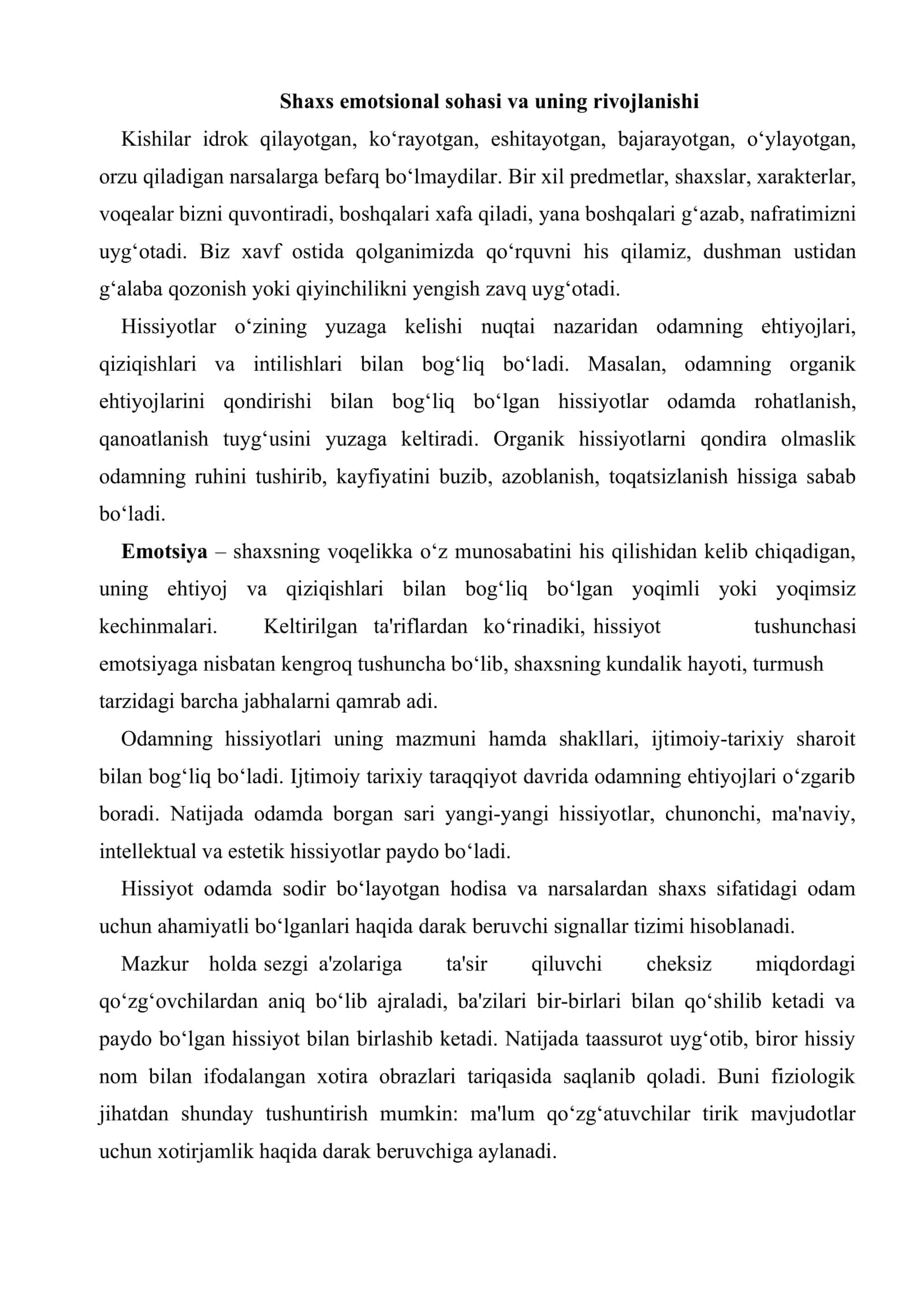 Emotsional sohani korreksiyalash va rivojlantirish 2