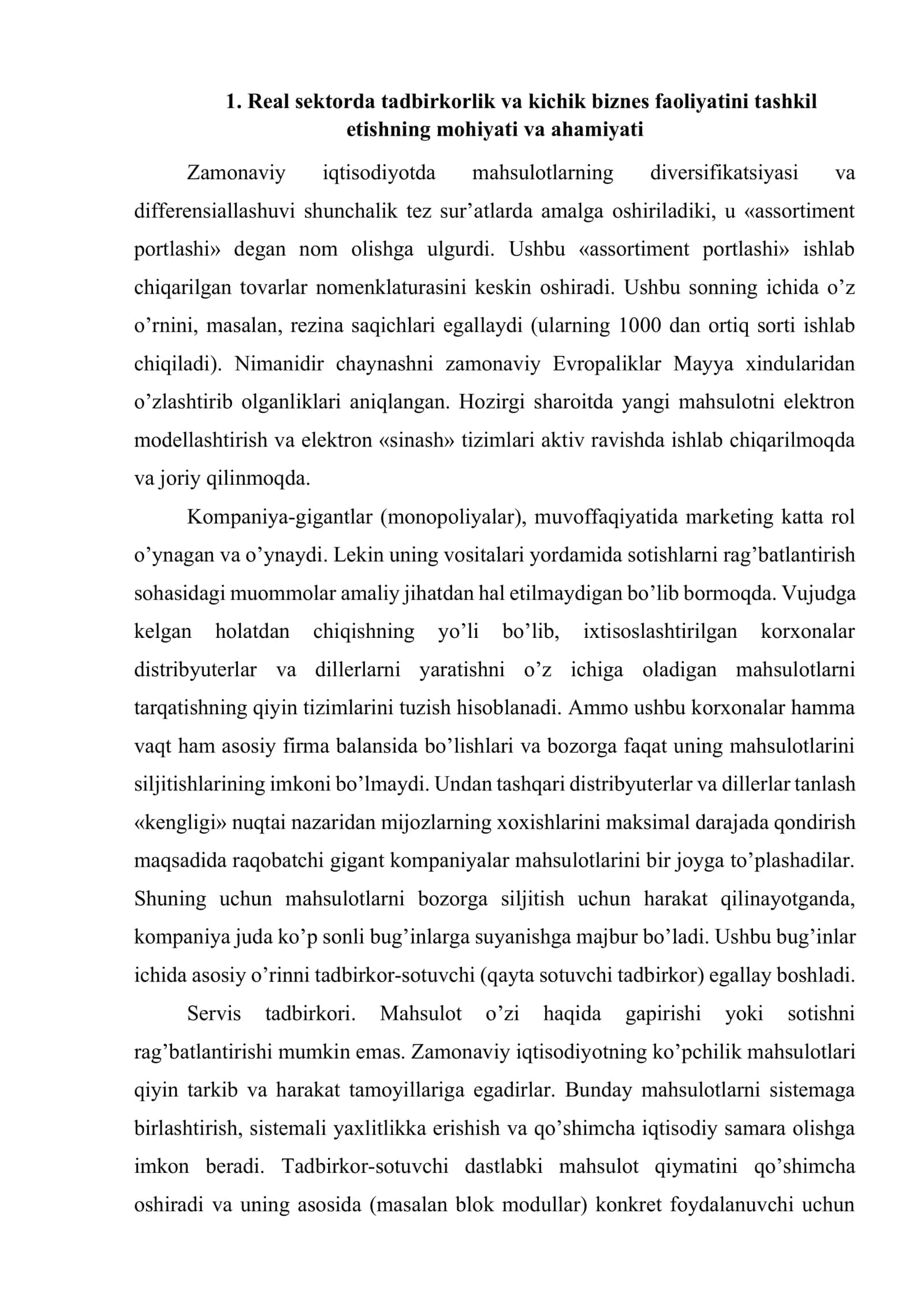 Real sektorda tadbirkorlik va kichik biznes faoliyatini tashkil etish 2