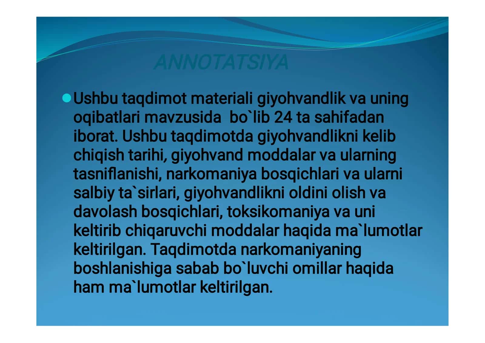 GIYOHVANDLIK VA UNING OQIBATLARI MAVZUSIDA 2