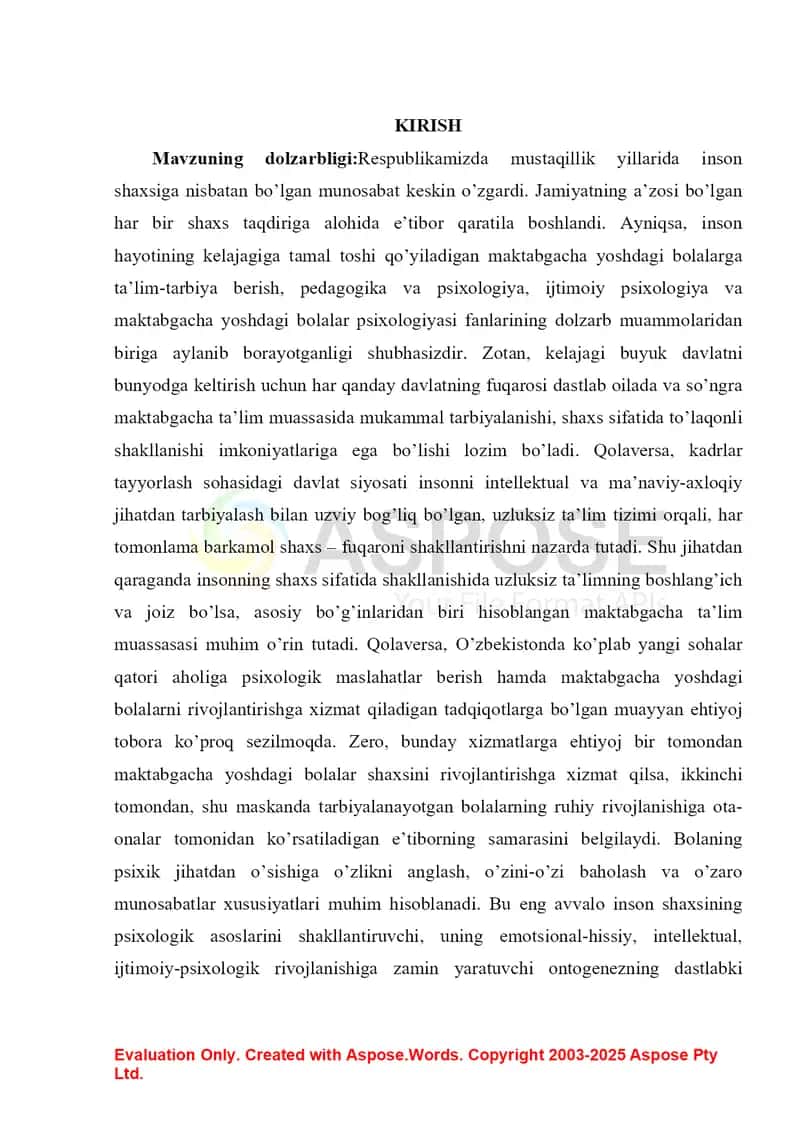 Bolani maktab ta’limiga ijtimoiy-psixologik tayyorgarligini shakllanishi 2