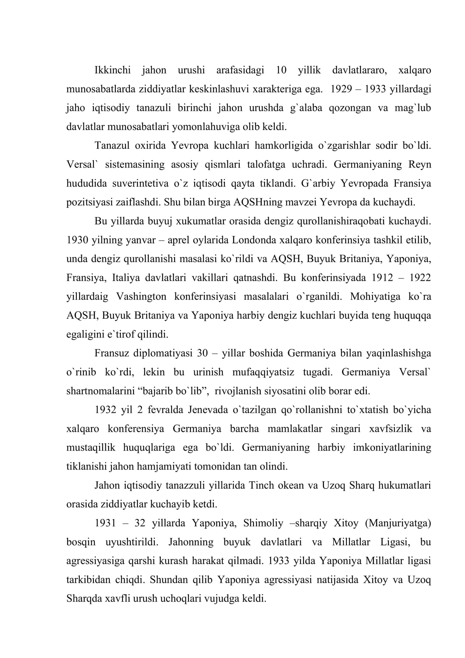 Ikkinchi jahon urushi arafasida xalqaro munosabatlar va diplomatiya 2
