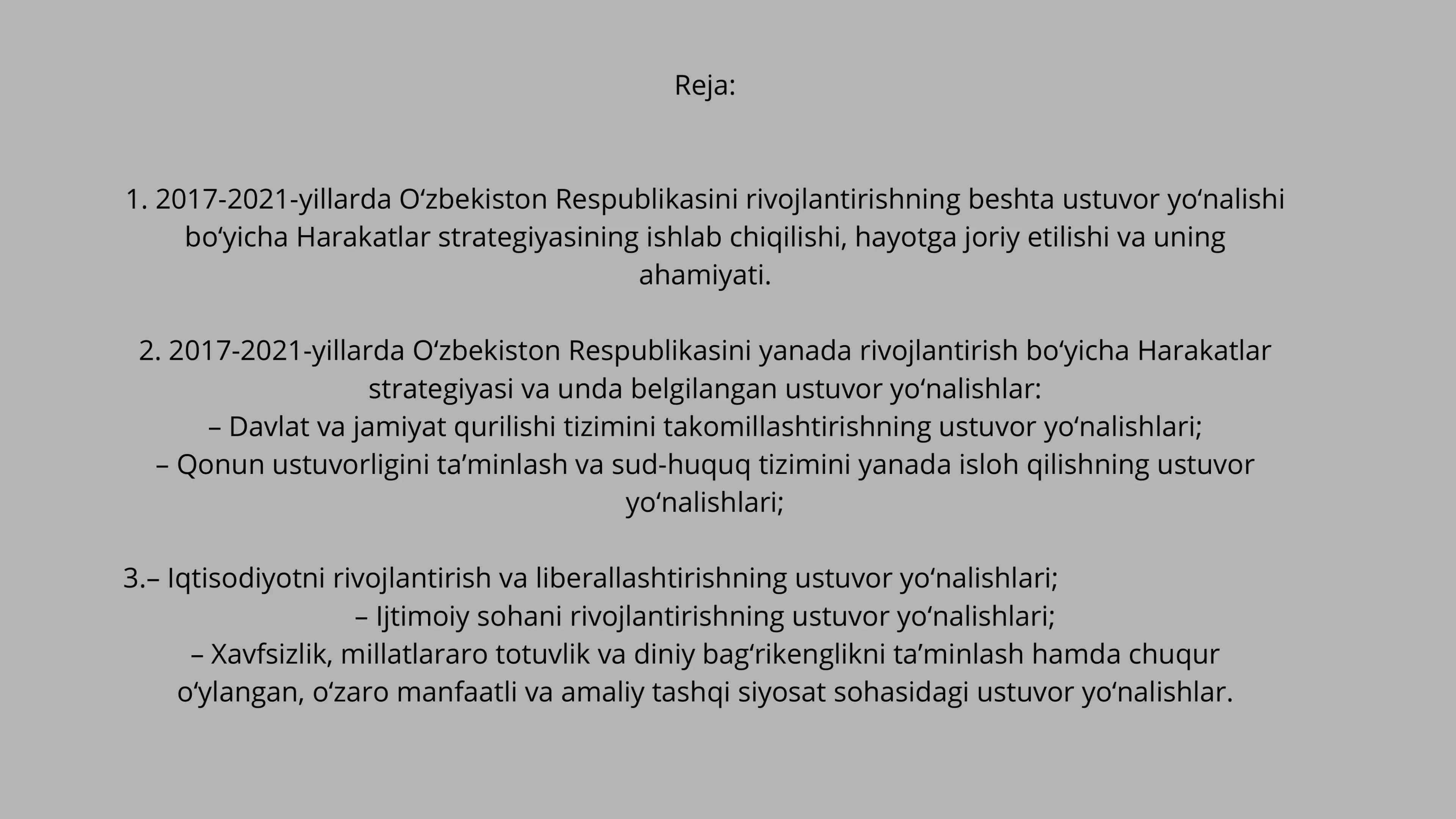 Iqtisodiyot sohasidagi ustuvor yo‘nalishlar 2