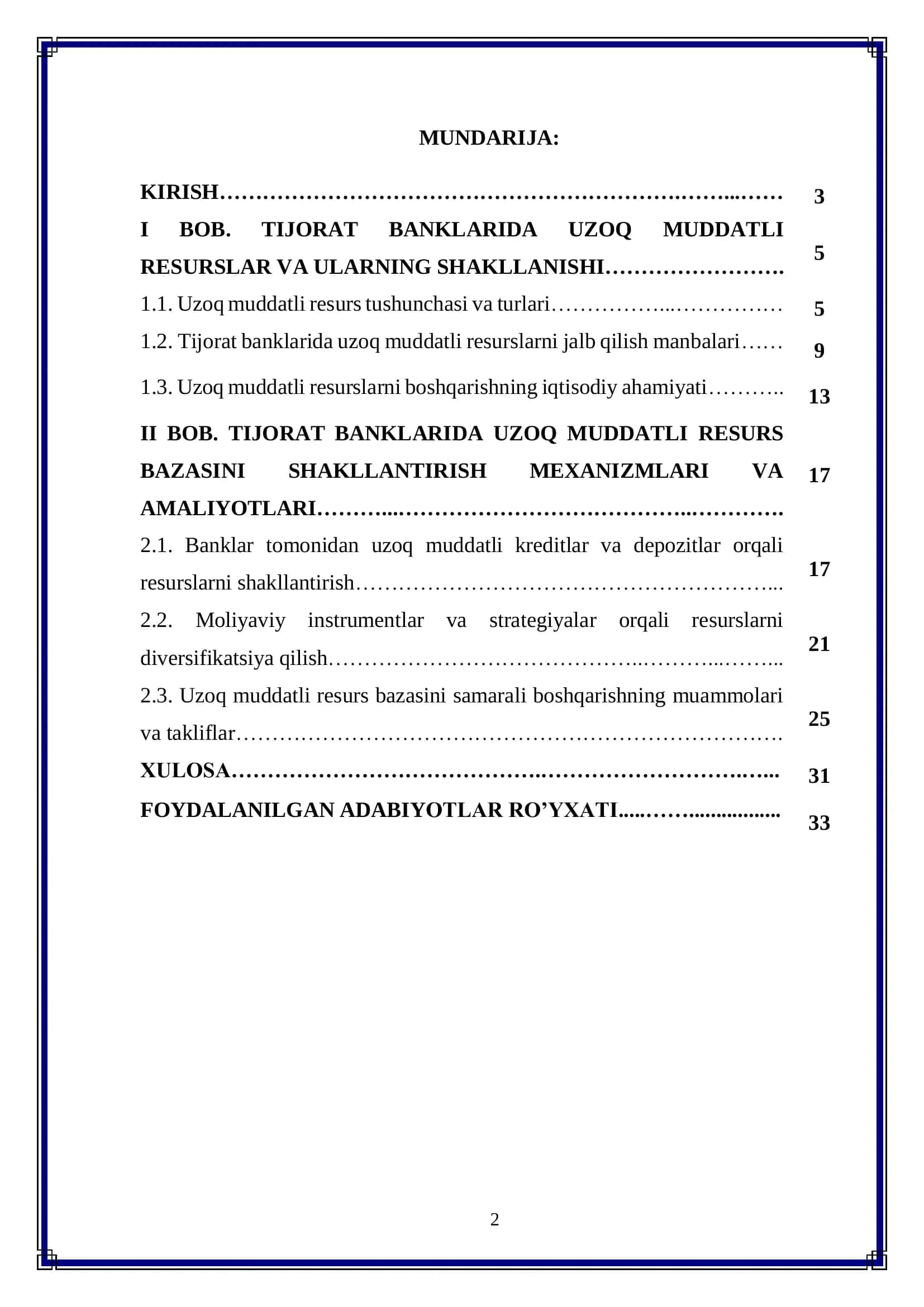 Tijorat banklarida uzoq muddatli resurs bazasini shakllantirish 2