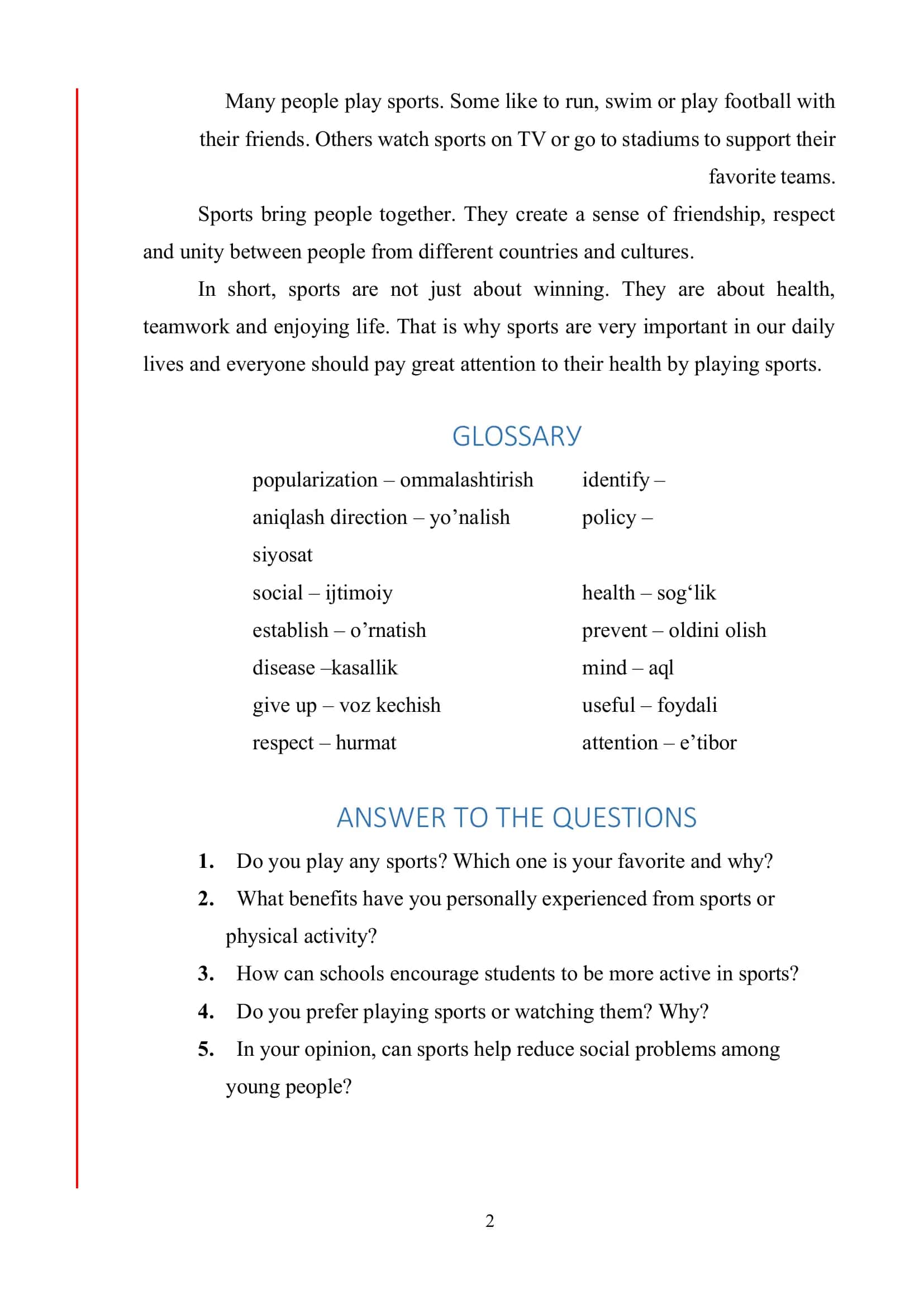 The Role of Sport in Our Lives 2