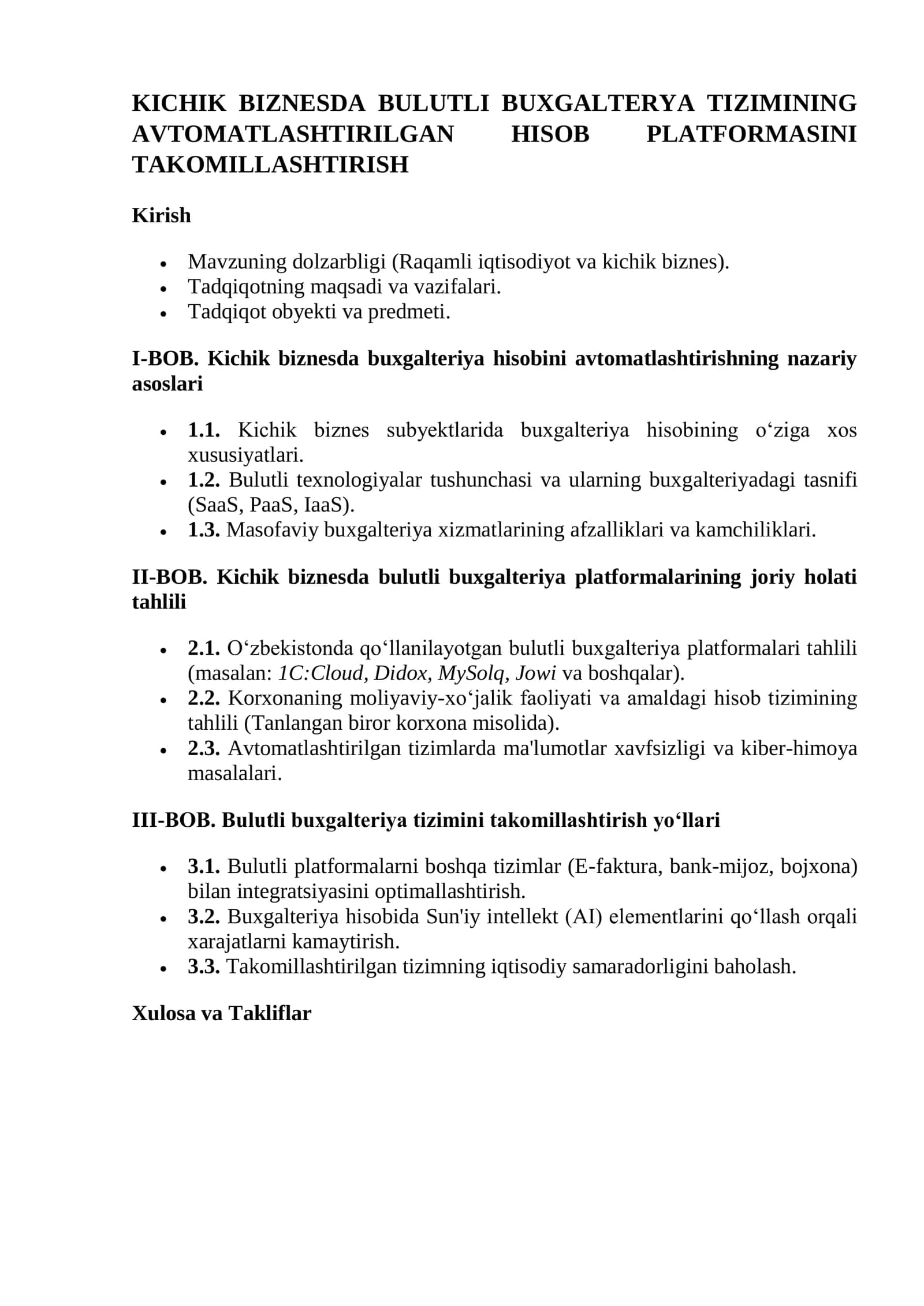 Kichik biznesda bulutli buxgalteriya tizimining avtomatlashtirilgan hisob platformasini takomillashtirish 2