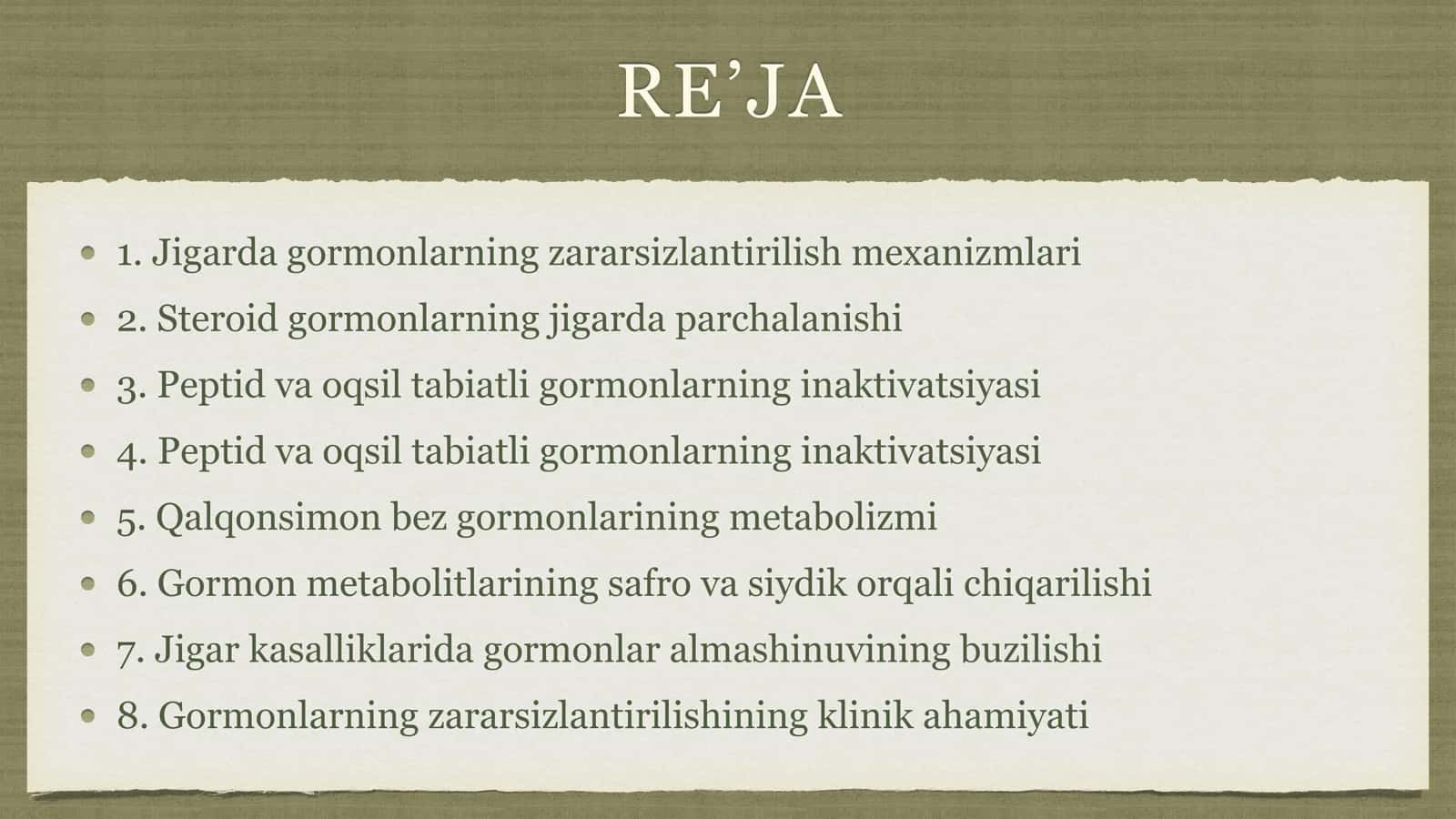 Jigarda gormonlarning zararsizlantirish, klinik ahamiyati 2