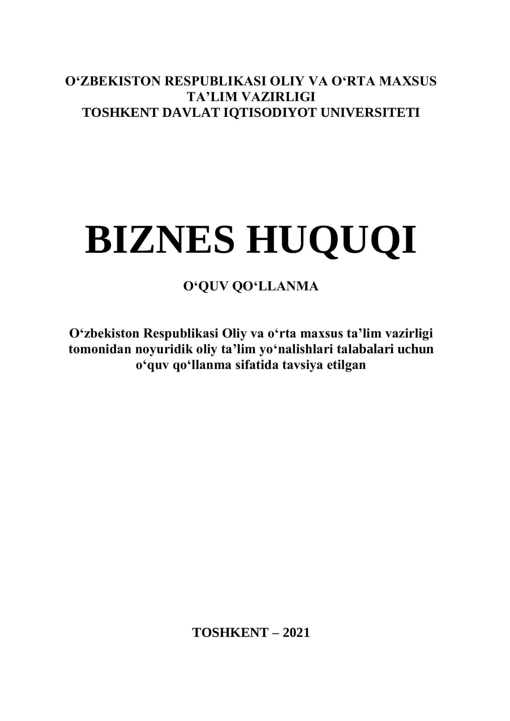 Biznes huquqi. Oʻquv qoʻllanma 2