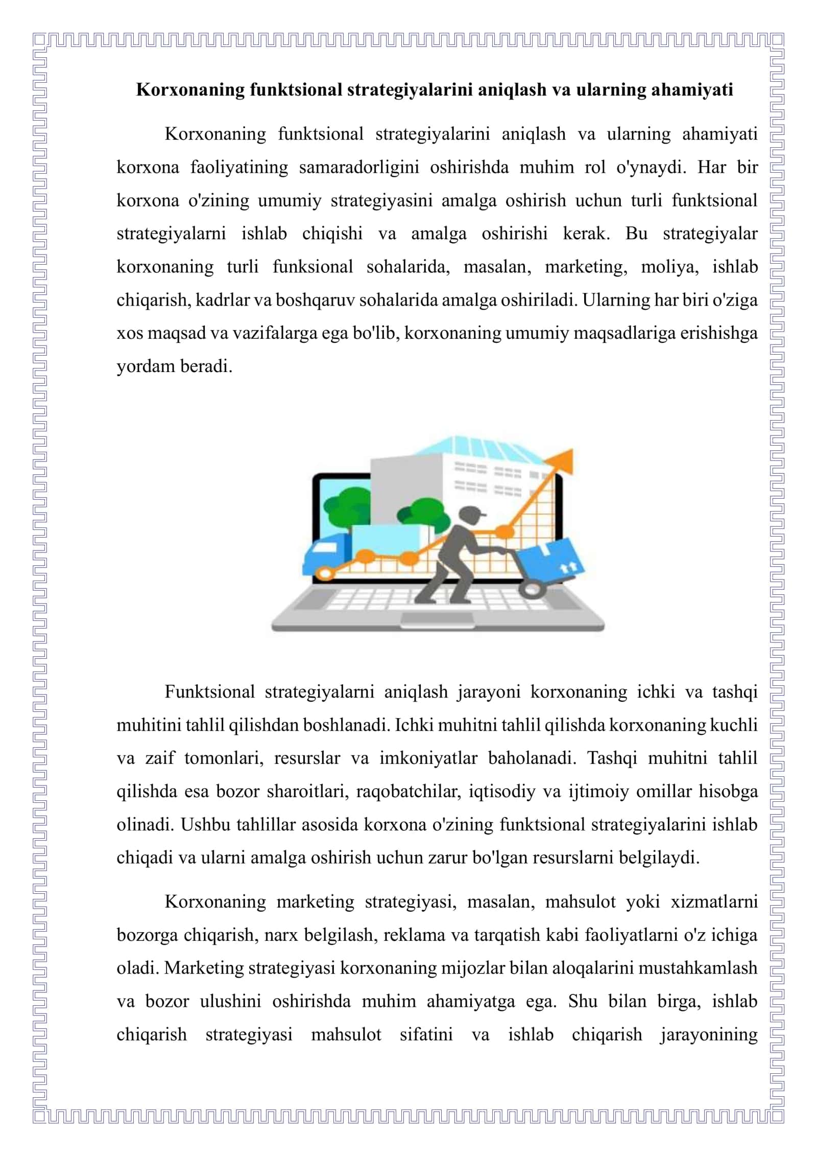 Korxonaning amaldagi funktsional strategiyalerini tadqiq qilish 2