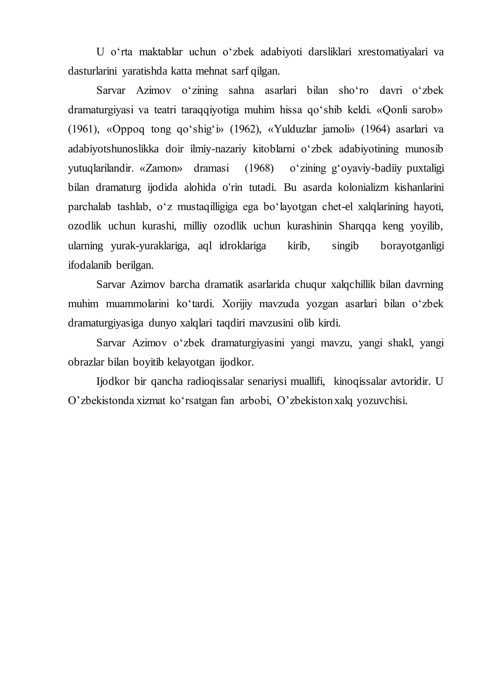 Sarvar Azimov hayoti va ijodi 2