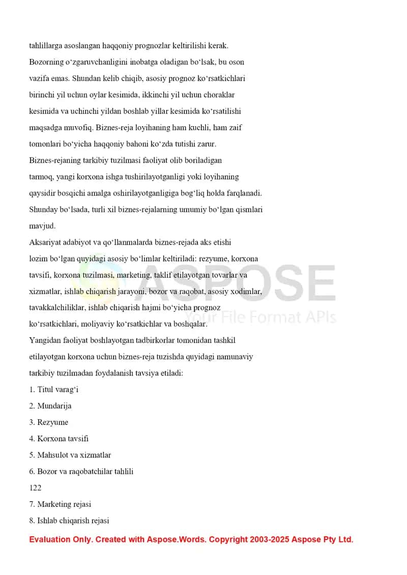 Biznes rejani ishlab chiqish 2