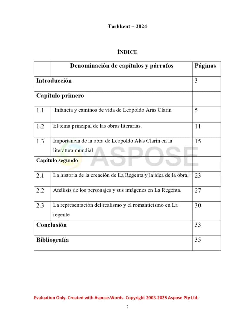 Kurs ishi: “La obra de Leopoldo Alas Clarín – La Regenta” 2