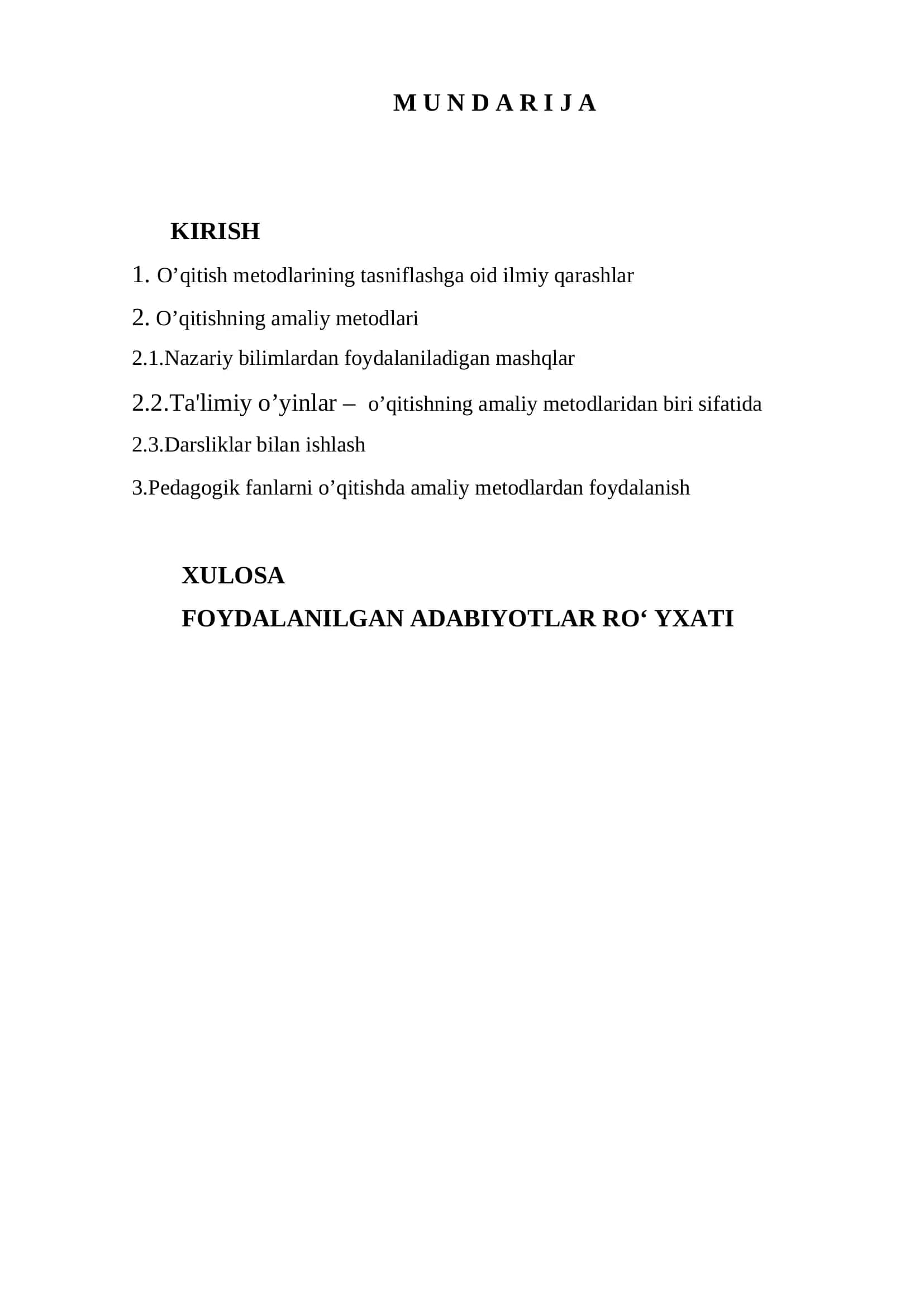 Pedagogika fanlarini o`qitish metodikasi 2