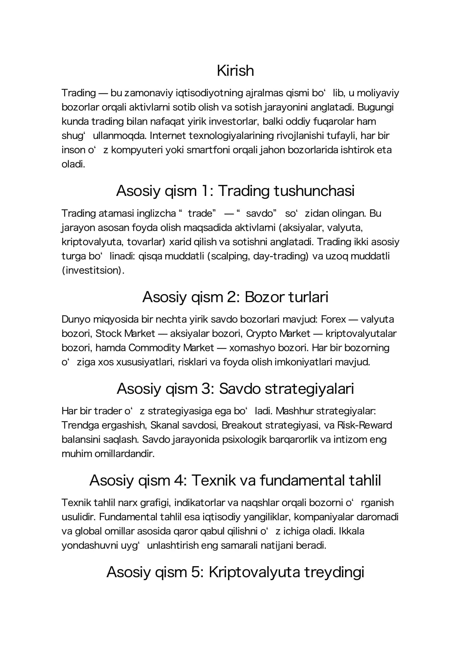 treding boshlash uchun tavsiya 100% 2