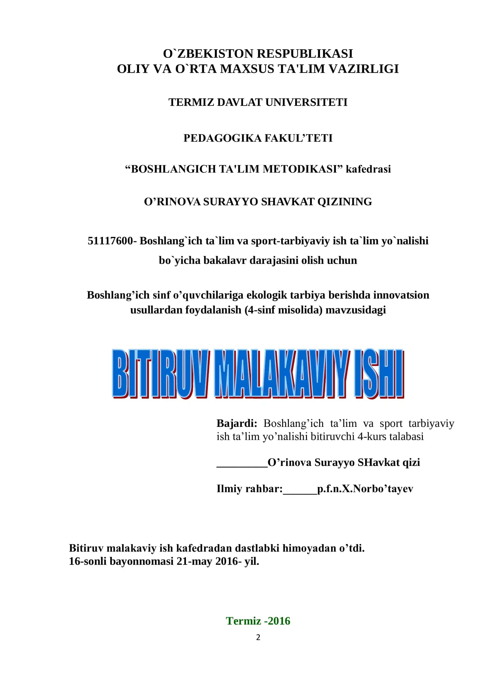 Boshlang`ich ta`lim va sport-tarbiyaviy ish ta`lim yo`nalishi 2