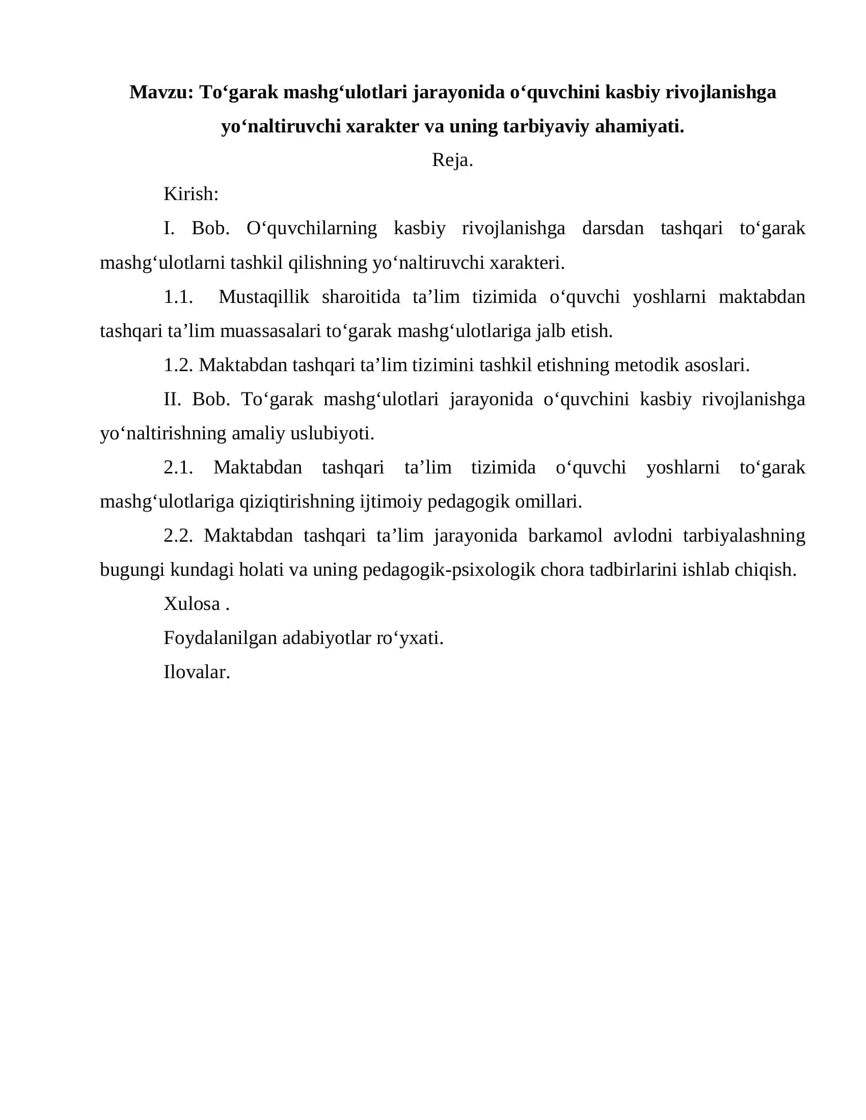 To‘garak mashg‘ulotlari jarayonida o‘quvchini kasbiy rivojlanishga yo‘naltiruvchi xarakter va uning tarbiyaviy ahamiyati 2