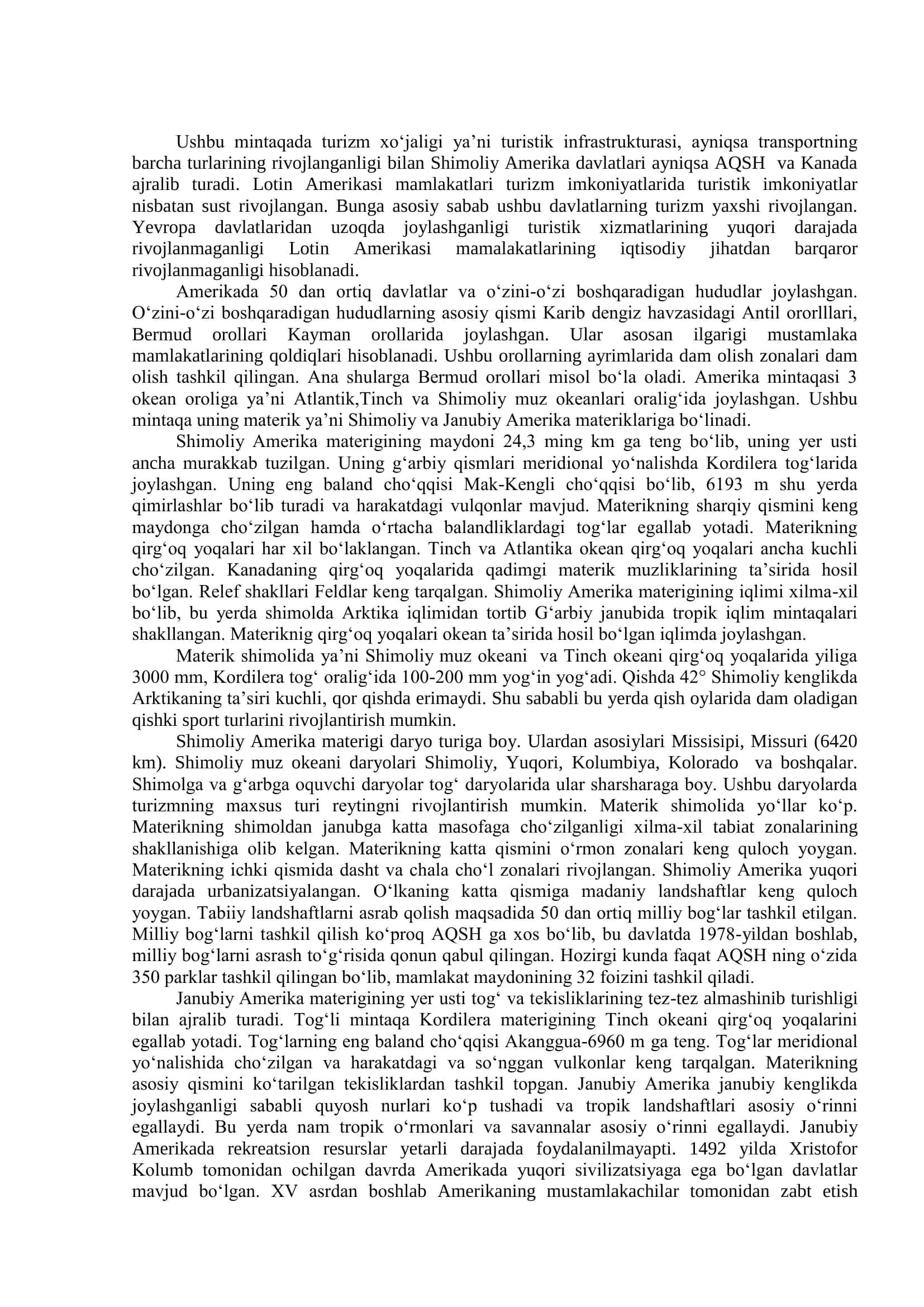 Amerika mamlakatlarida xalqaro turizm geografiyasi 2