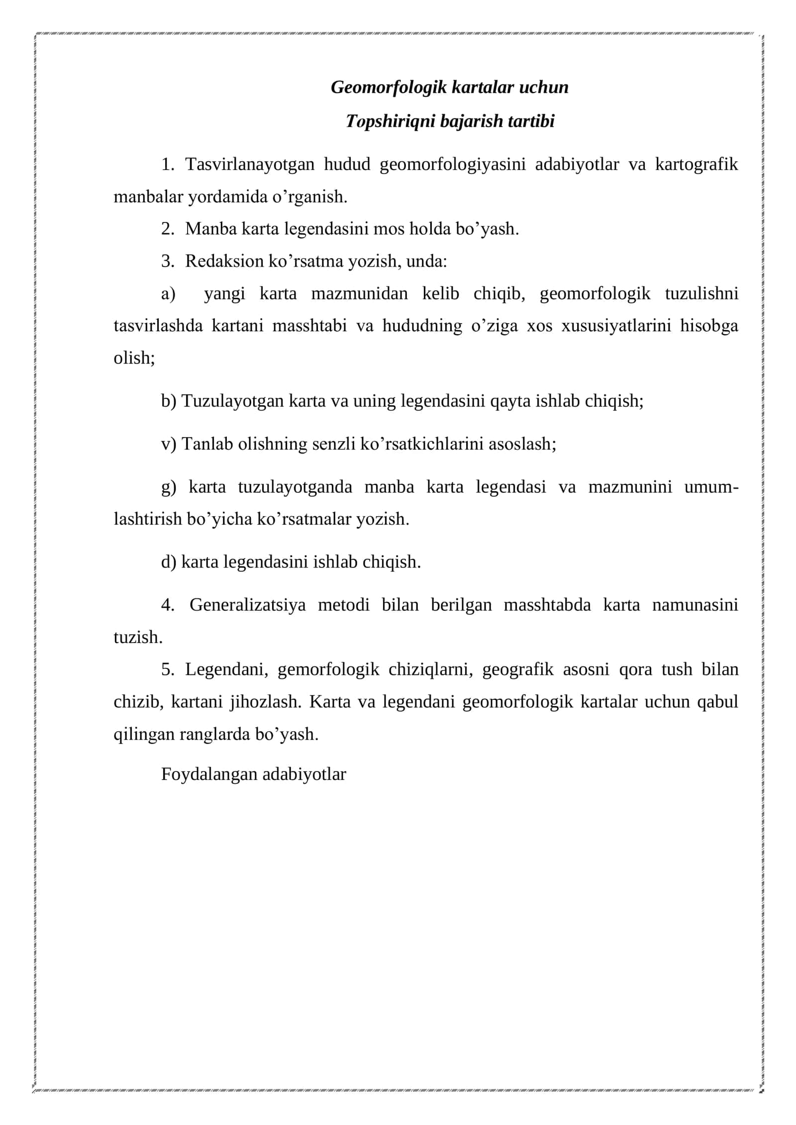 Asosiy soxa tabiiy kartalarni loyihalash va tuzish: Kartalarning dasturini ishlab chiqish va undan namuna tayyorlash 2